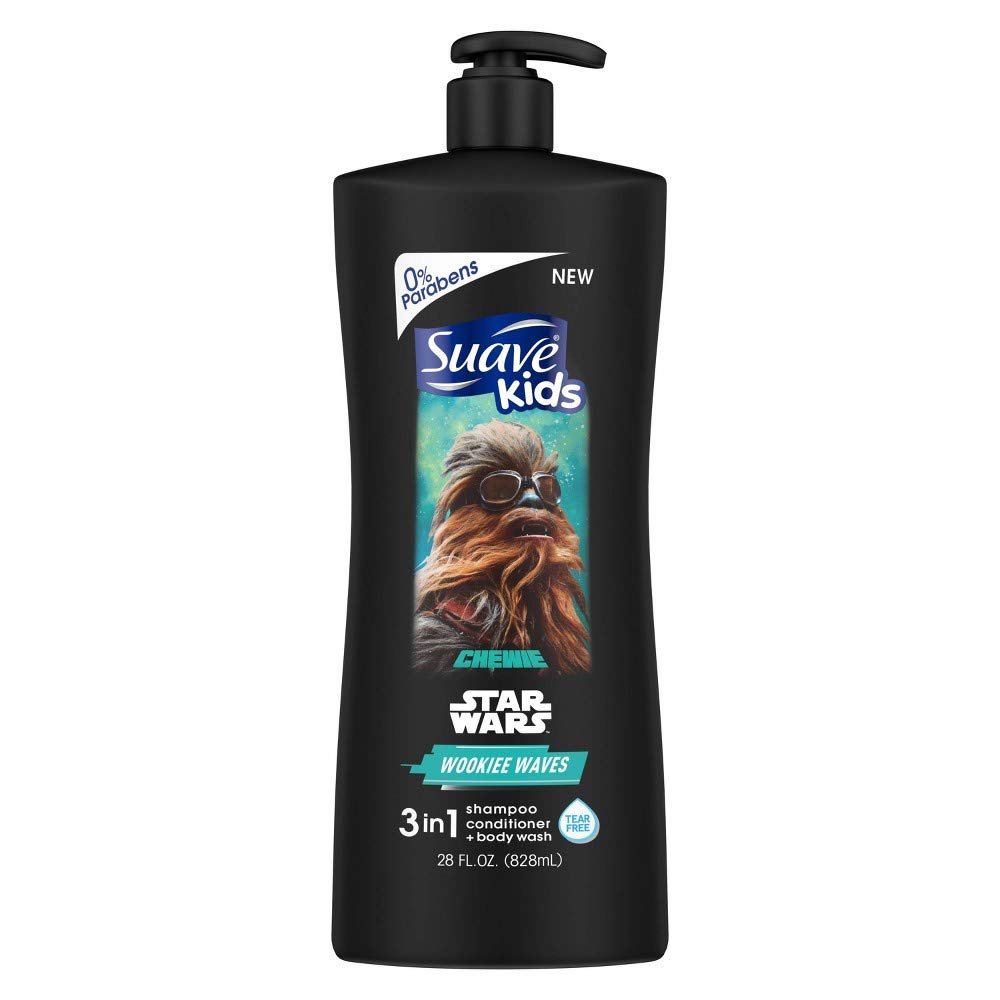 Suave Kids 3in1 Shampoo + Conditioner + Body Wash Star Wars Chewie Wookie Waves 828ml Black - Baby Moo