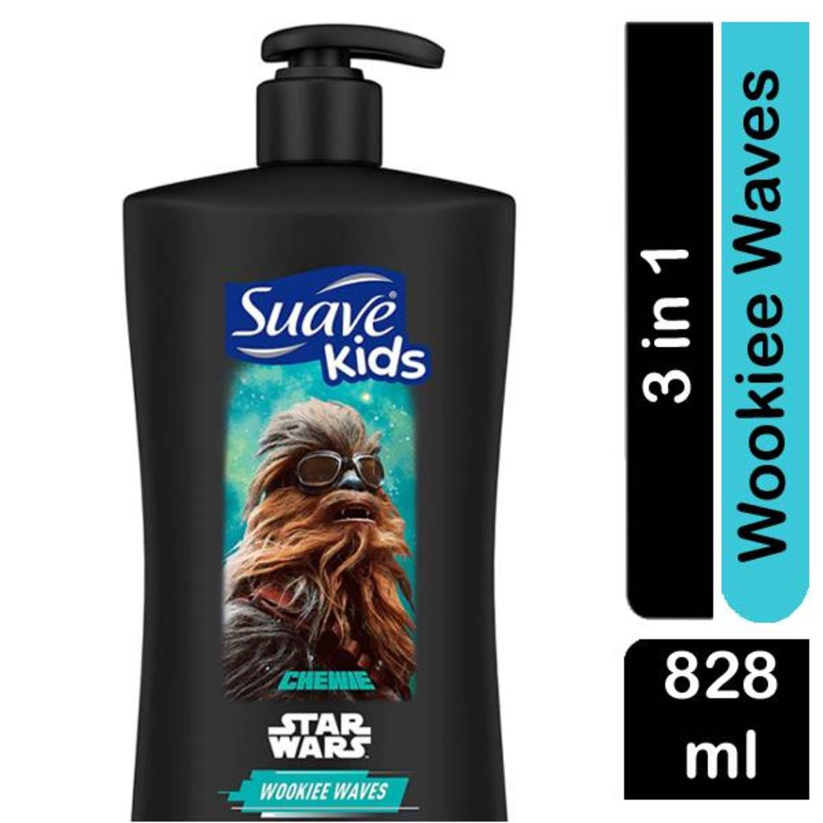 Suave Kids 3in1 Shampoo + Conditioner + Body Wash Star Wars Chewie Wookie Waves 828ml Black - Baby Moo
