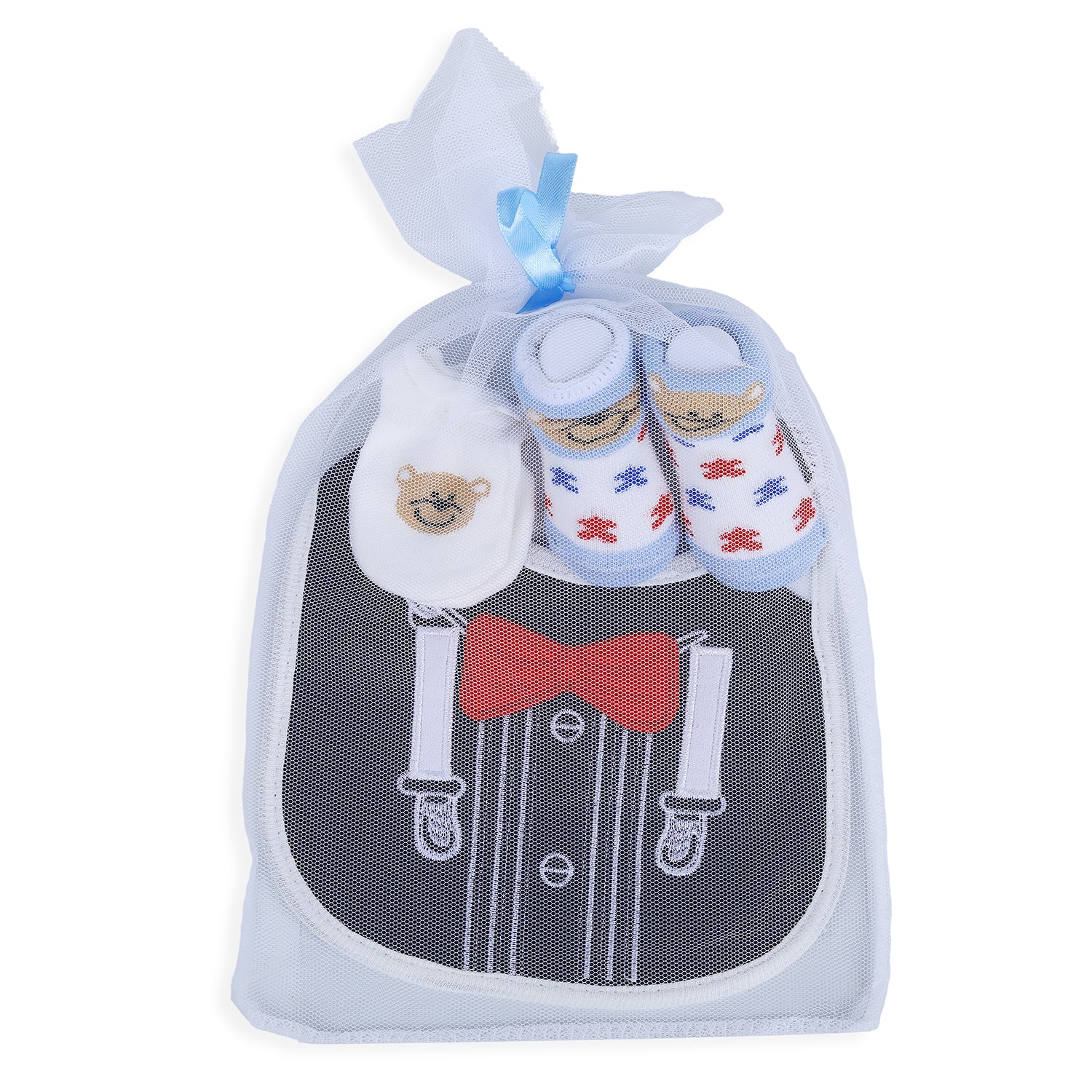 Gentleman Newborn Feeding Bib Mittens Socks Matching GIft Set Of 3 Bibs & Socks - Multicolour - Baby Moo