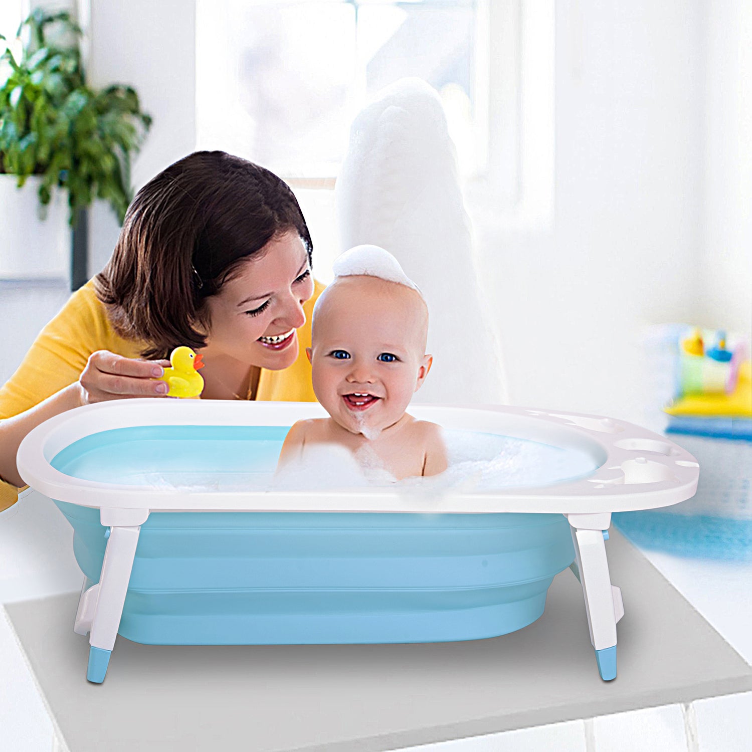 Portable Folding Bath Tub With Drain Plug Blue - Baby Moo