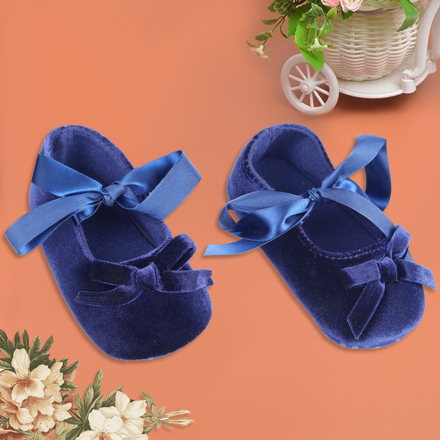 Princess Bowknot Premium Girls Anti-Slip Ballerina Booties - Blue - Baby Moo