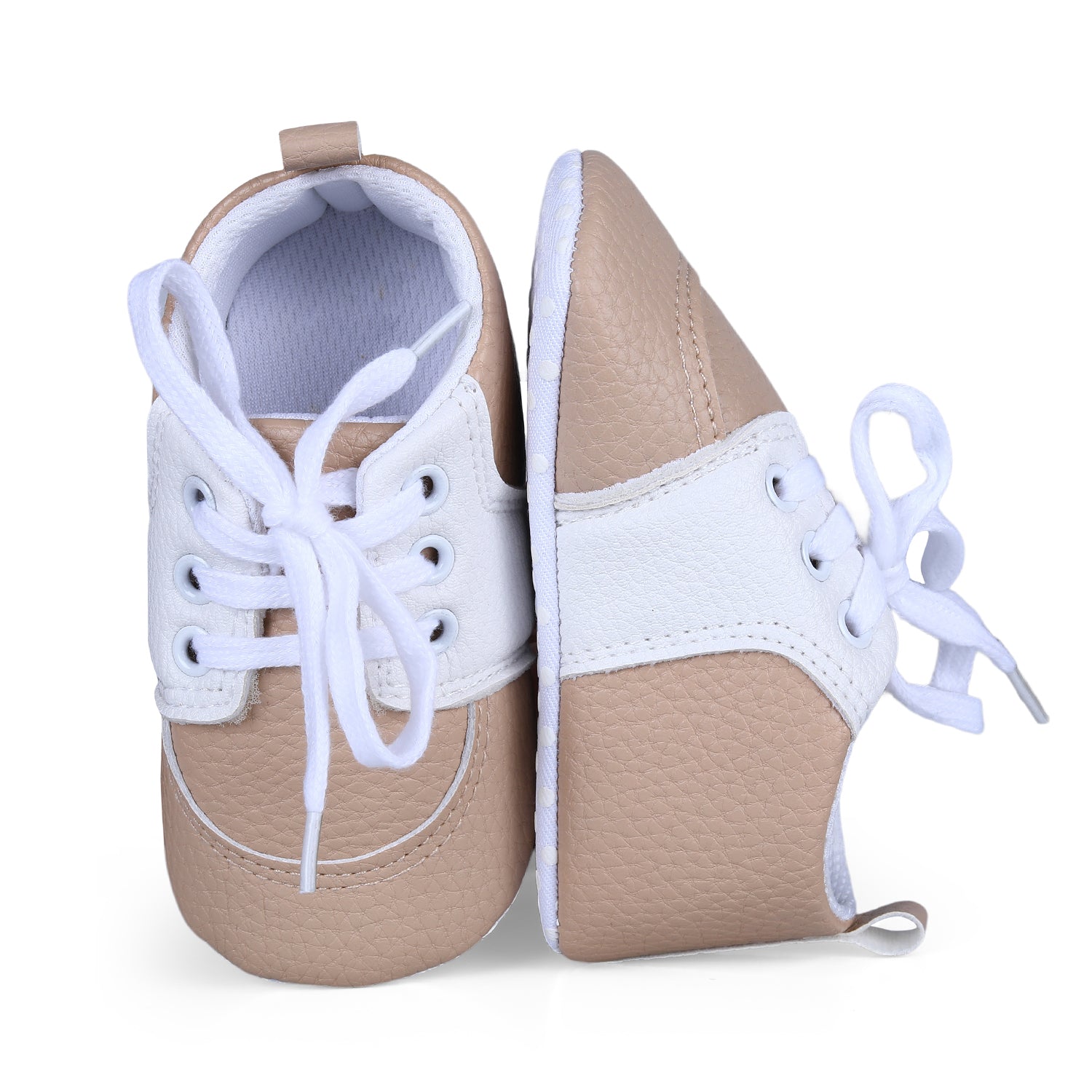 Lace-Up Stylish Leather Sneaker Shoes - Beige - Baby Moo