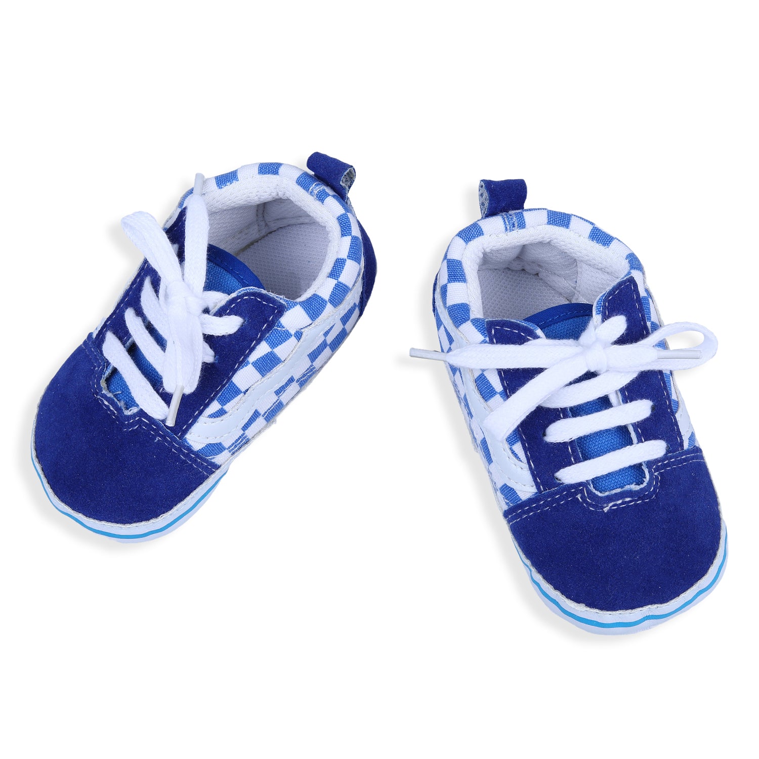 Checkered Lace-Up Casual Soft Sole Anti-Slip Sneaker Booties - Blue