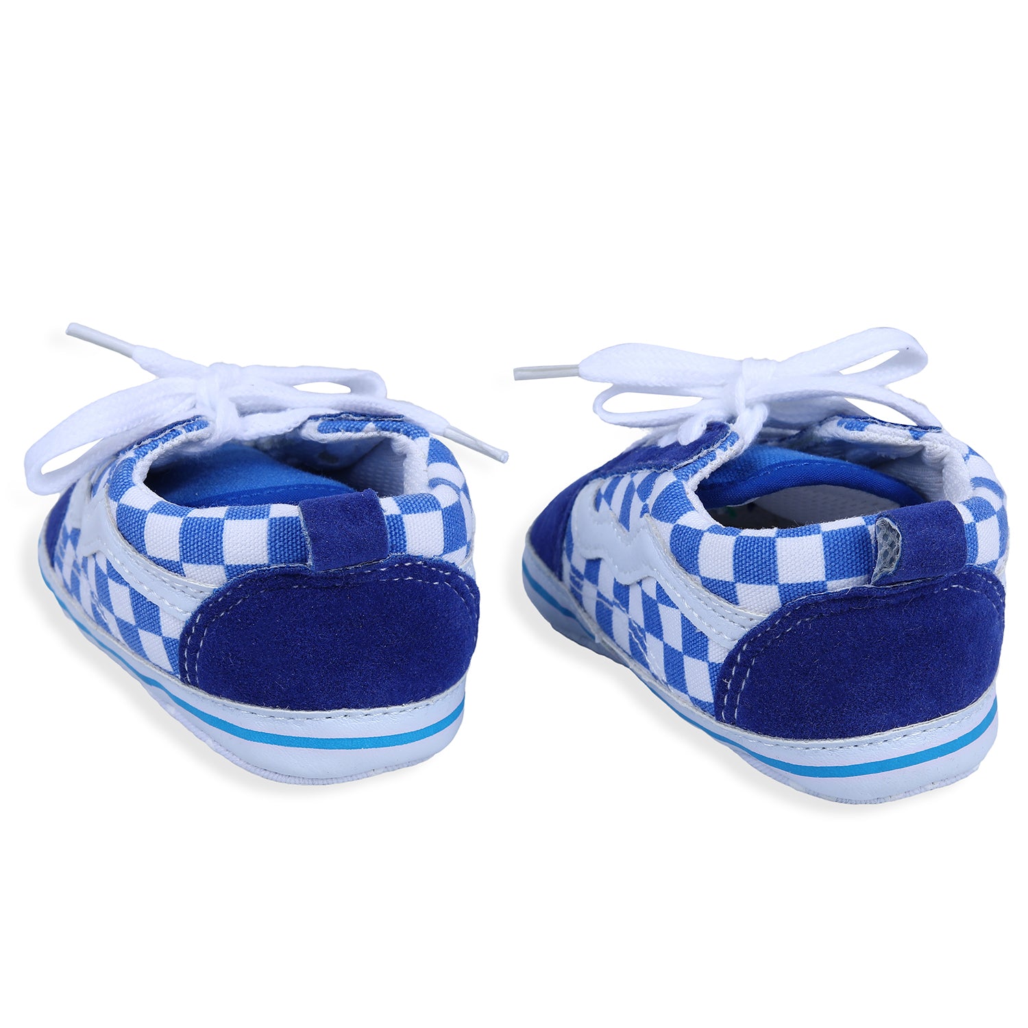 Checkered Lace-Up Casual Soft Sole Anti-Slip Sneaker Booties - Blue - Baby Moo