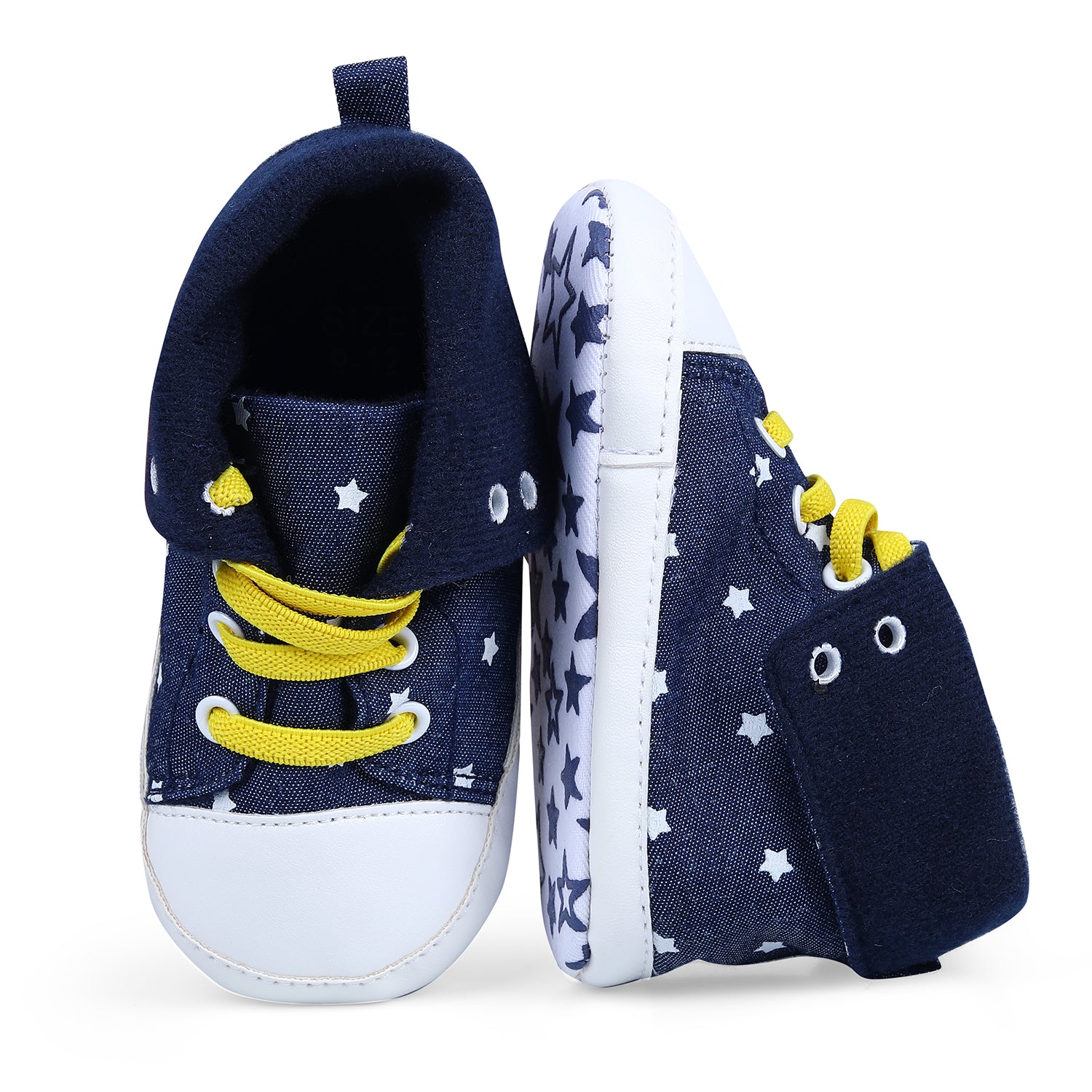 Star High Top Foldable Denim Casual Sneaker Booties - Blue - Baby Moo