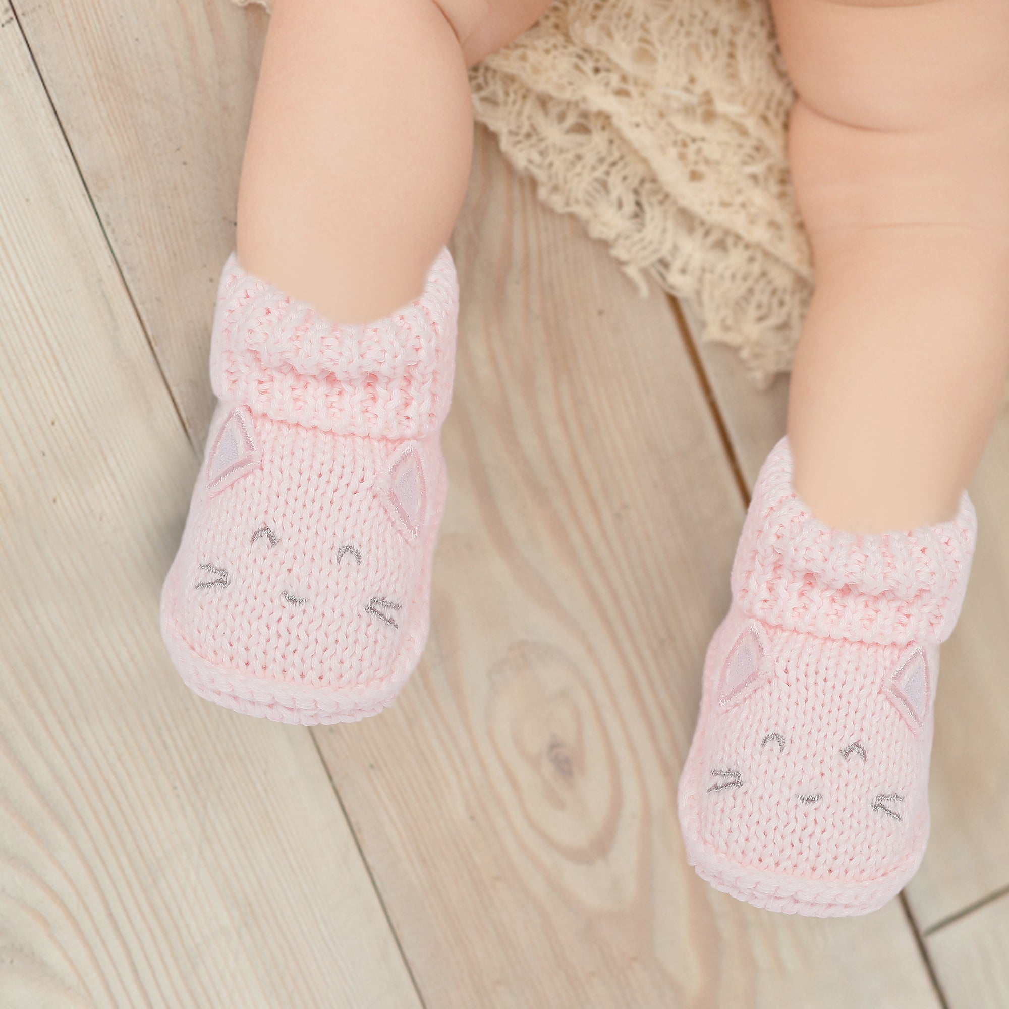 Blushing Kitty Newborn Crochet Socks Booties - Pink