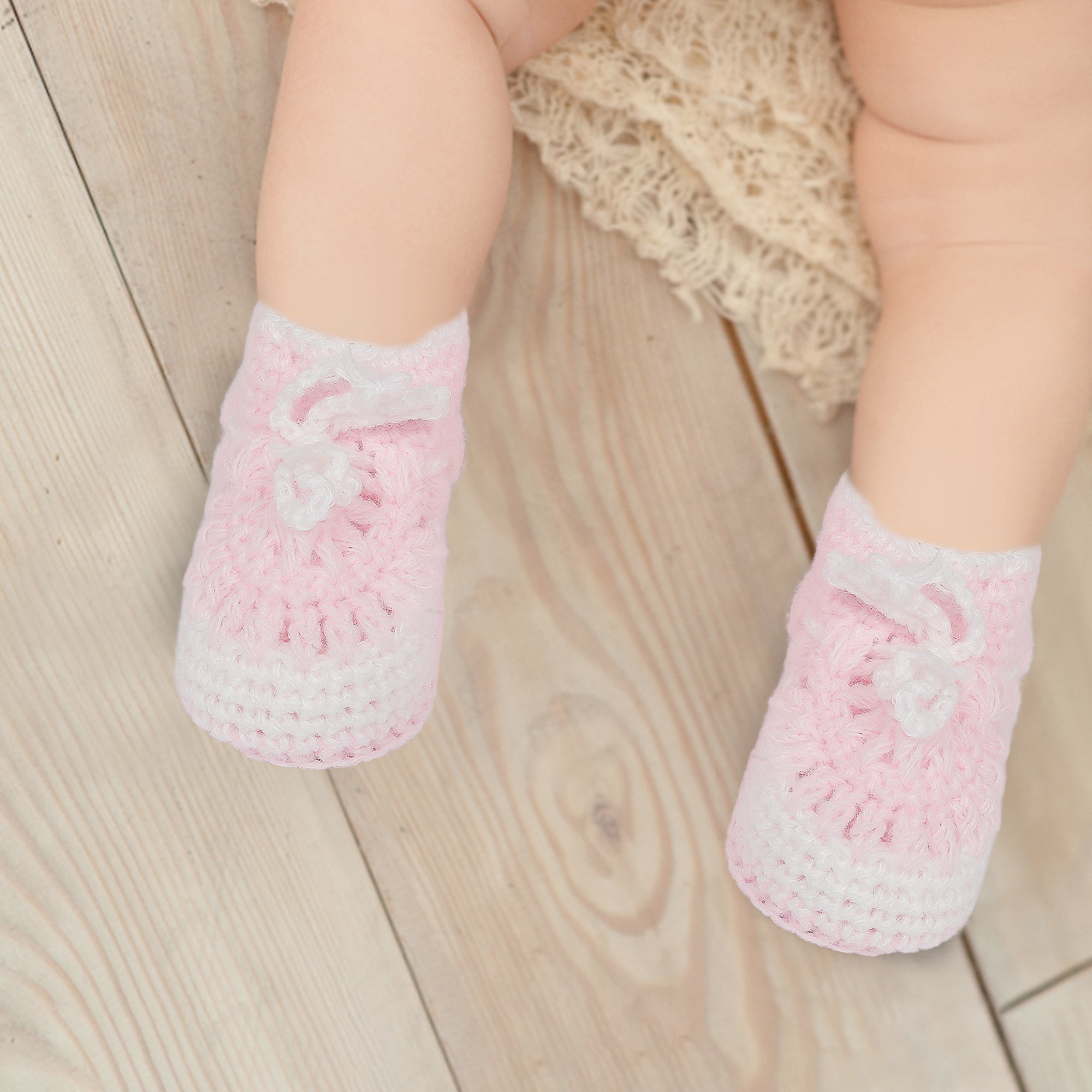 Knitted Newborn Crochet Socks Booties - Pink - Baby Moo