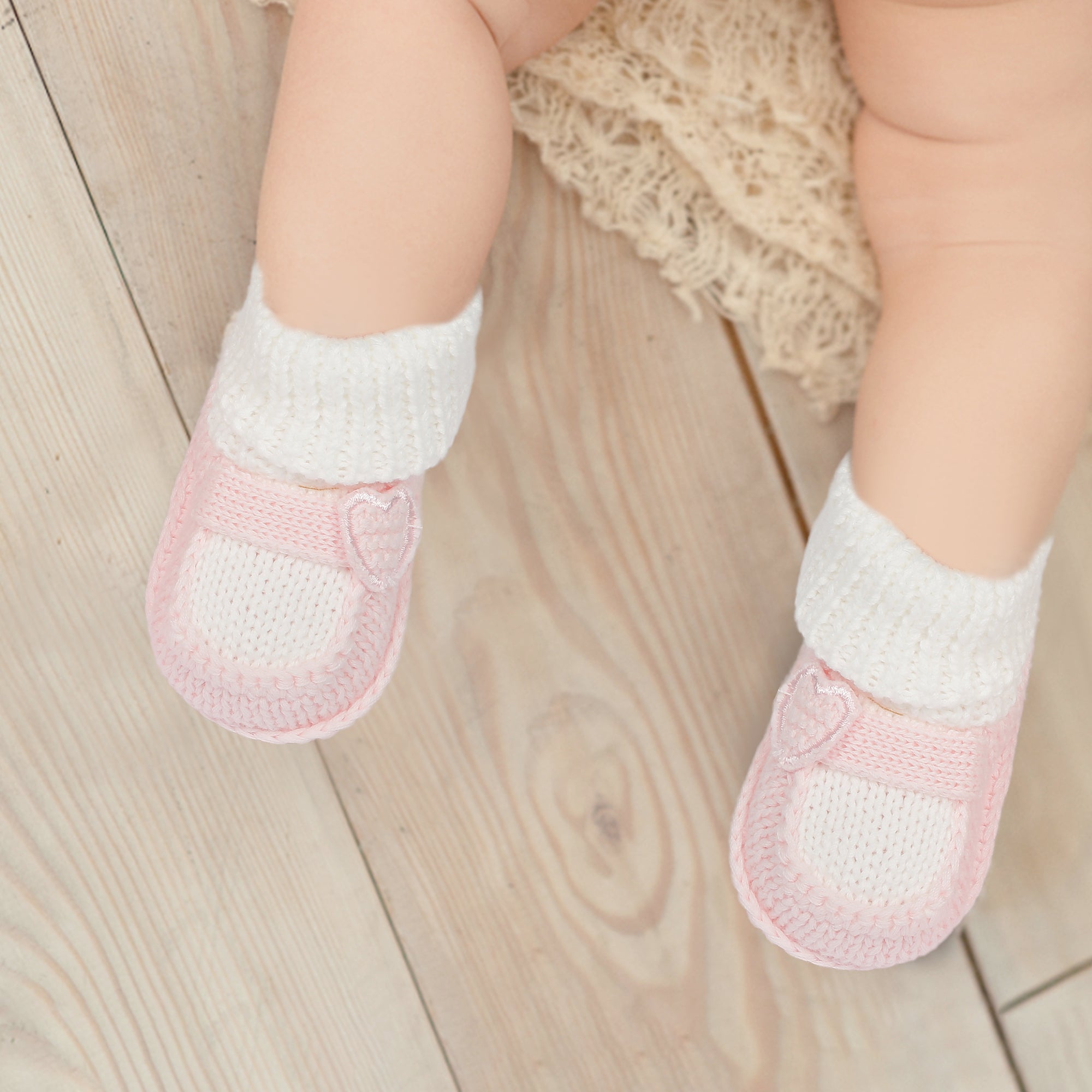 Sweetheart Newborn Crochet Socks Booties - Pink - Baby Moo