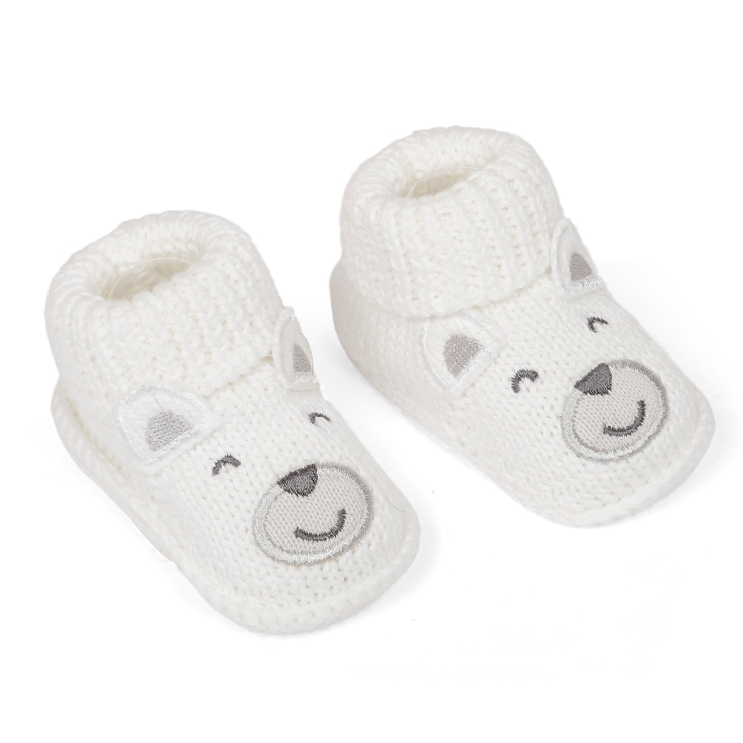 Happy Teddy Newborn Crochet Socks Booties - White