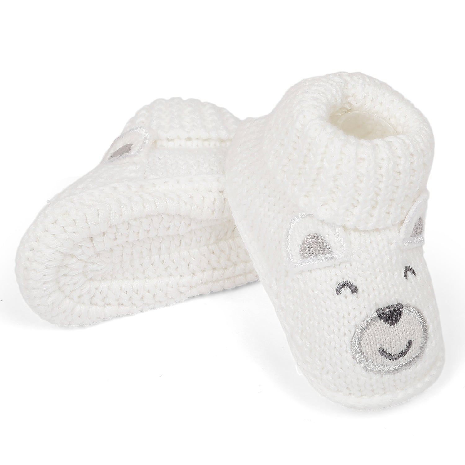 Happy Teddy Newborn Crochet Socks Booties - White - Baby Moo