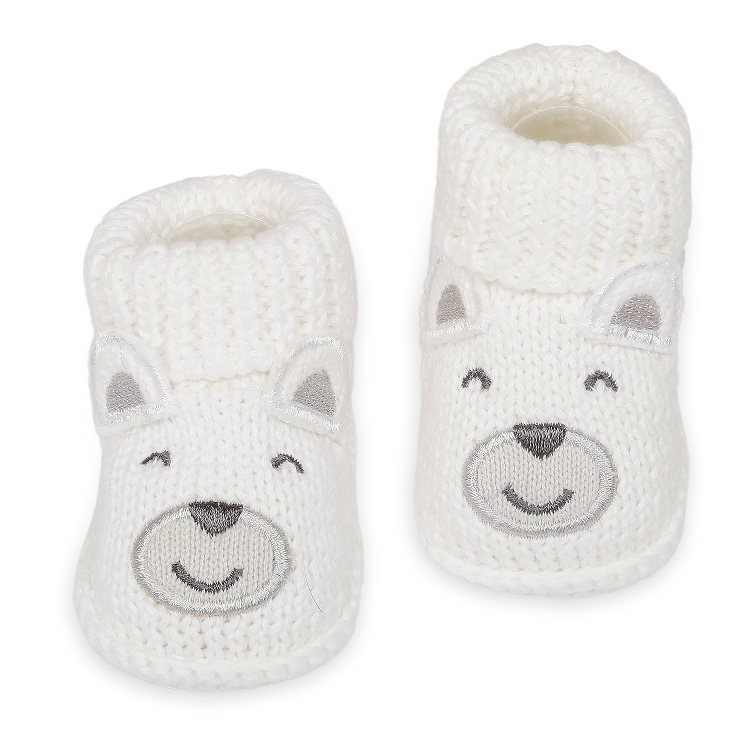 Happy Teddy Newborn Crochet Socks Booties - White - Baby Moo