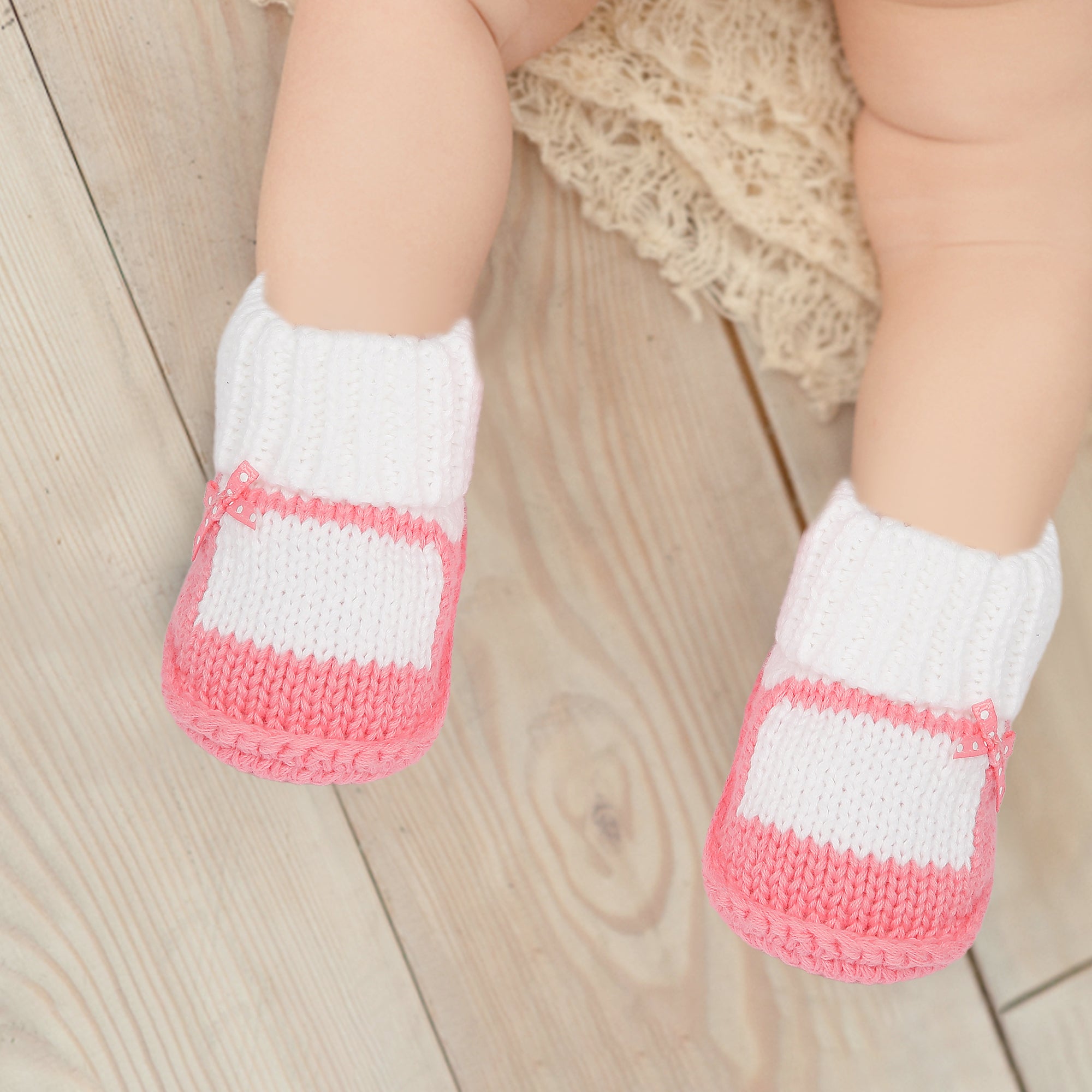 Bow Newborn Crochet Socks Booties - Pink - Baby Moo