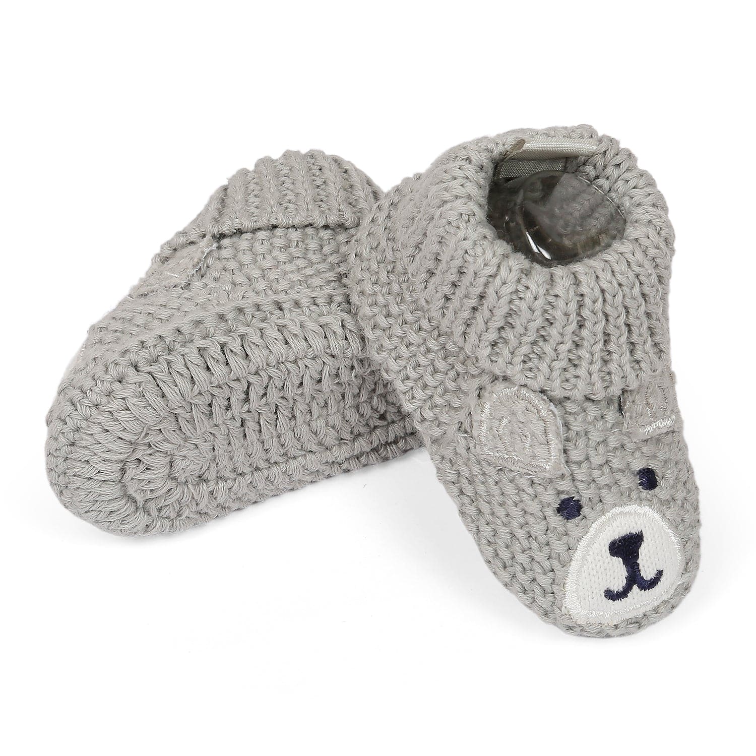 Cute Bear Newborn Crochet Socks Booties - Grey - Baby Moo