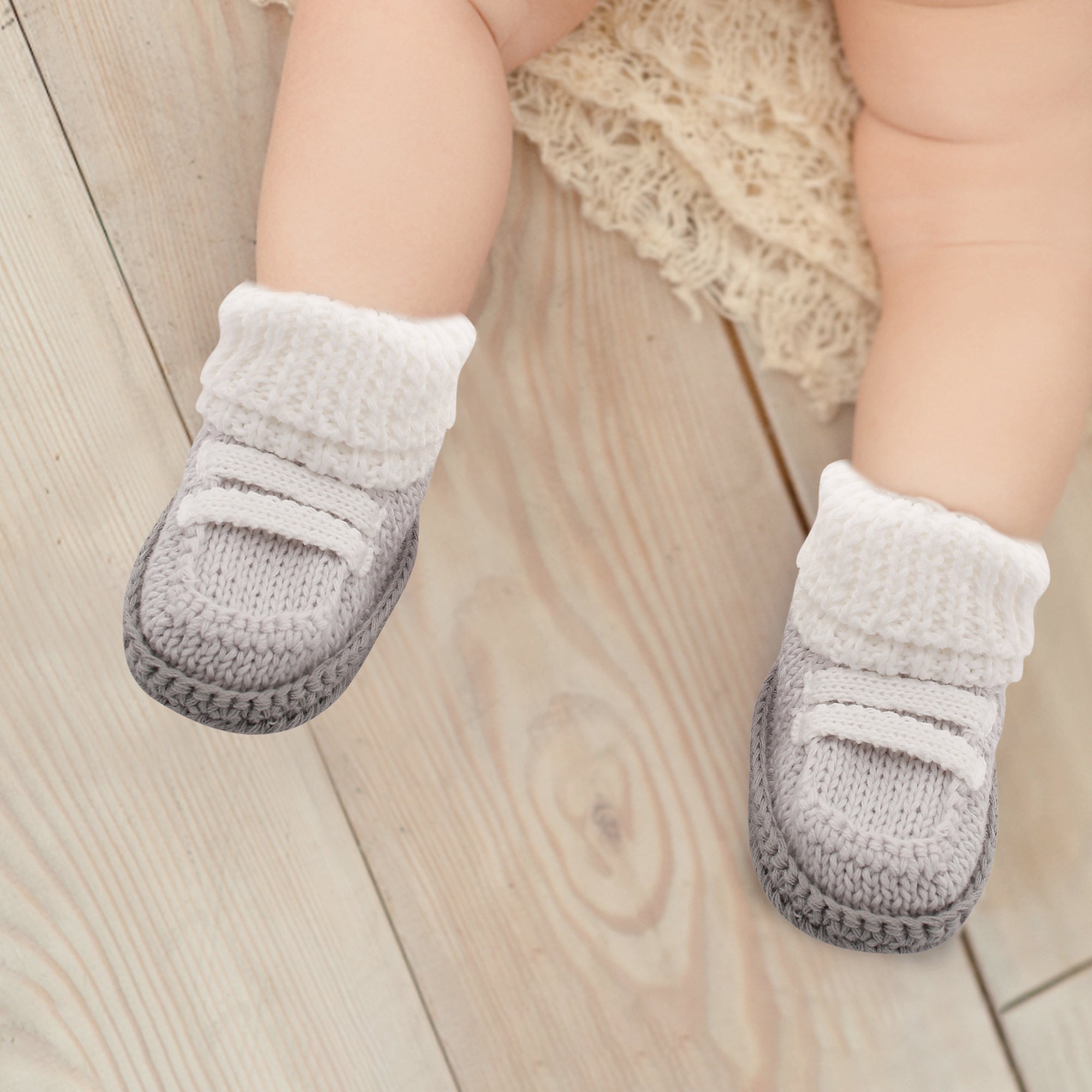Smart White And Grey Socks Booties - Baby Moo