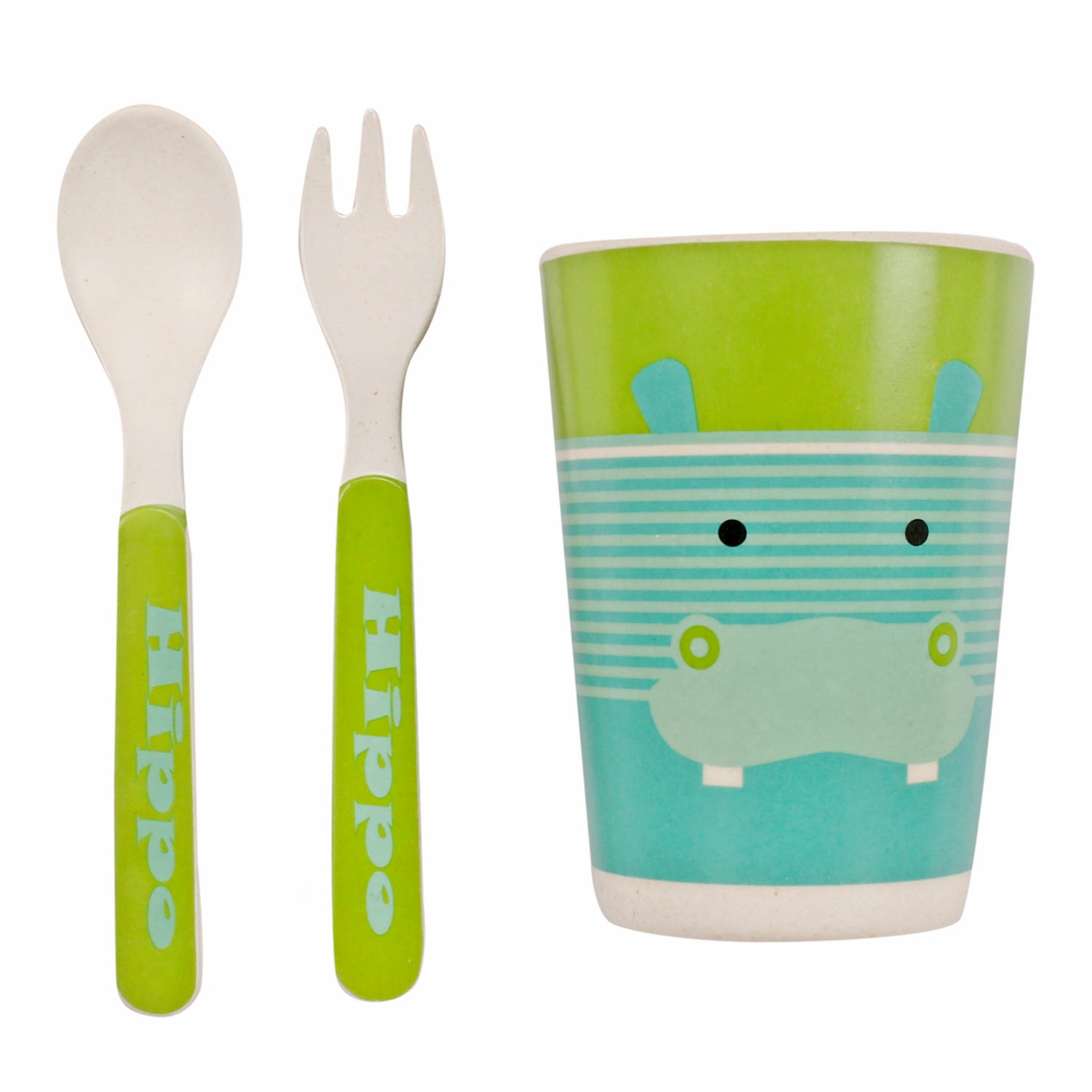 Hippo Green And Turquoise Bamboo Fiber Dinner Set Large - Baby Moo