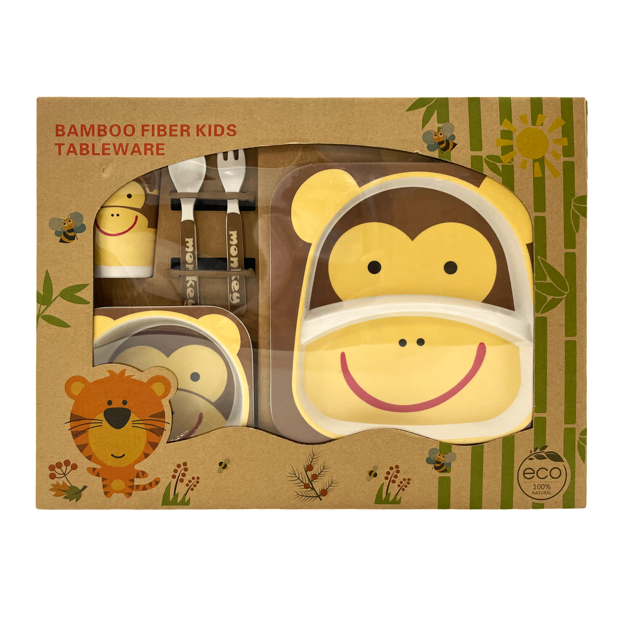Monkey Cream Bamboo Fiber Dinner Set Large - Baby Moo