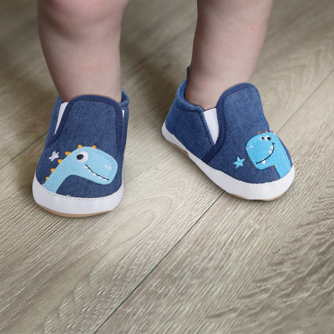 Baby Moo Dinosaur Navy Blue Slip-On Booties - Baby Moo