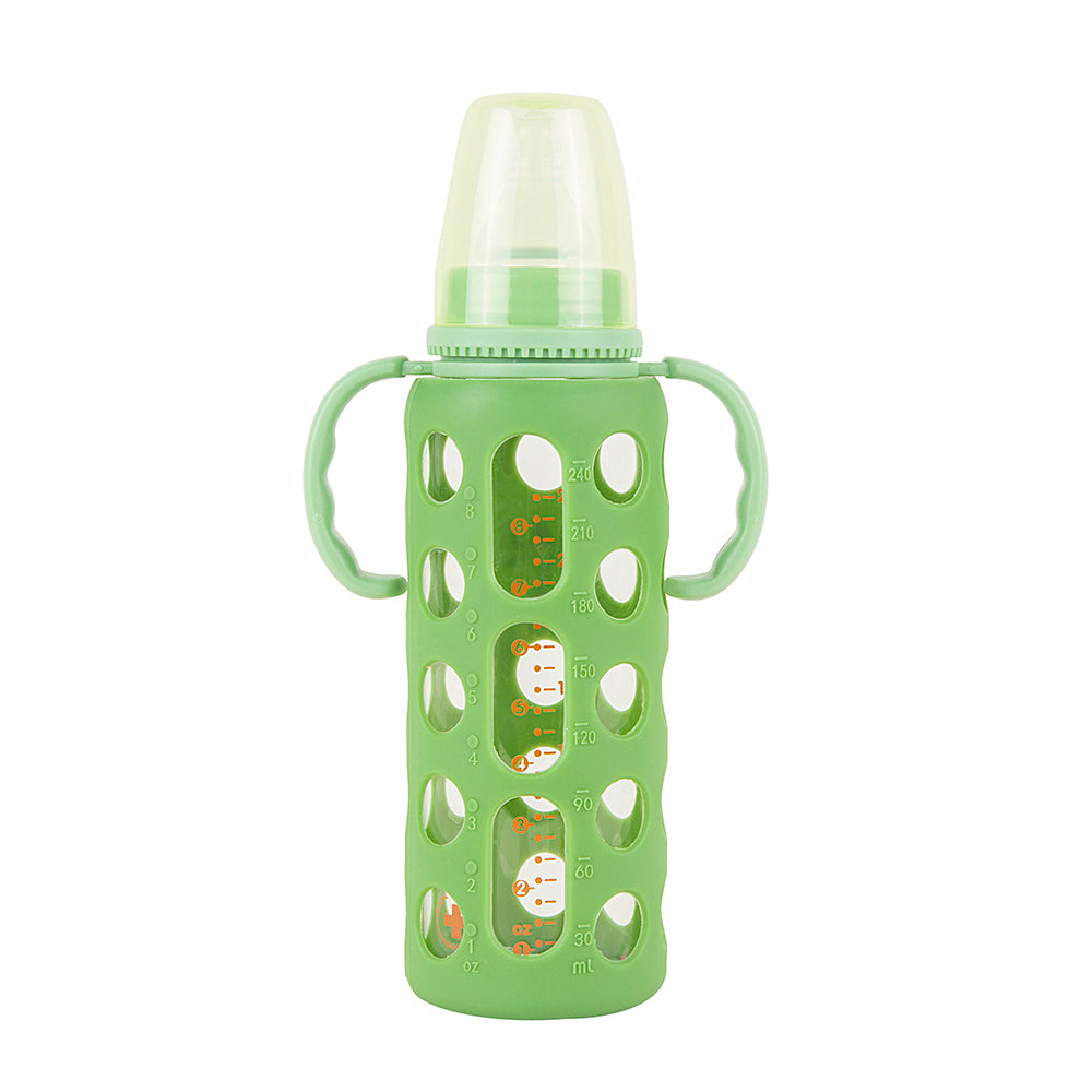 Good Grip Green 240 ml Glass Feeding Bottle With Handle - Baby Moo