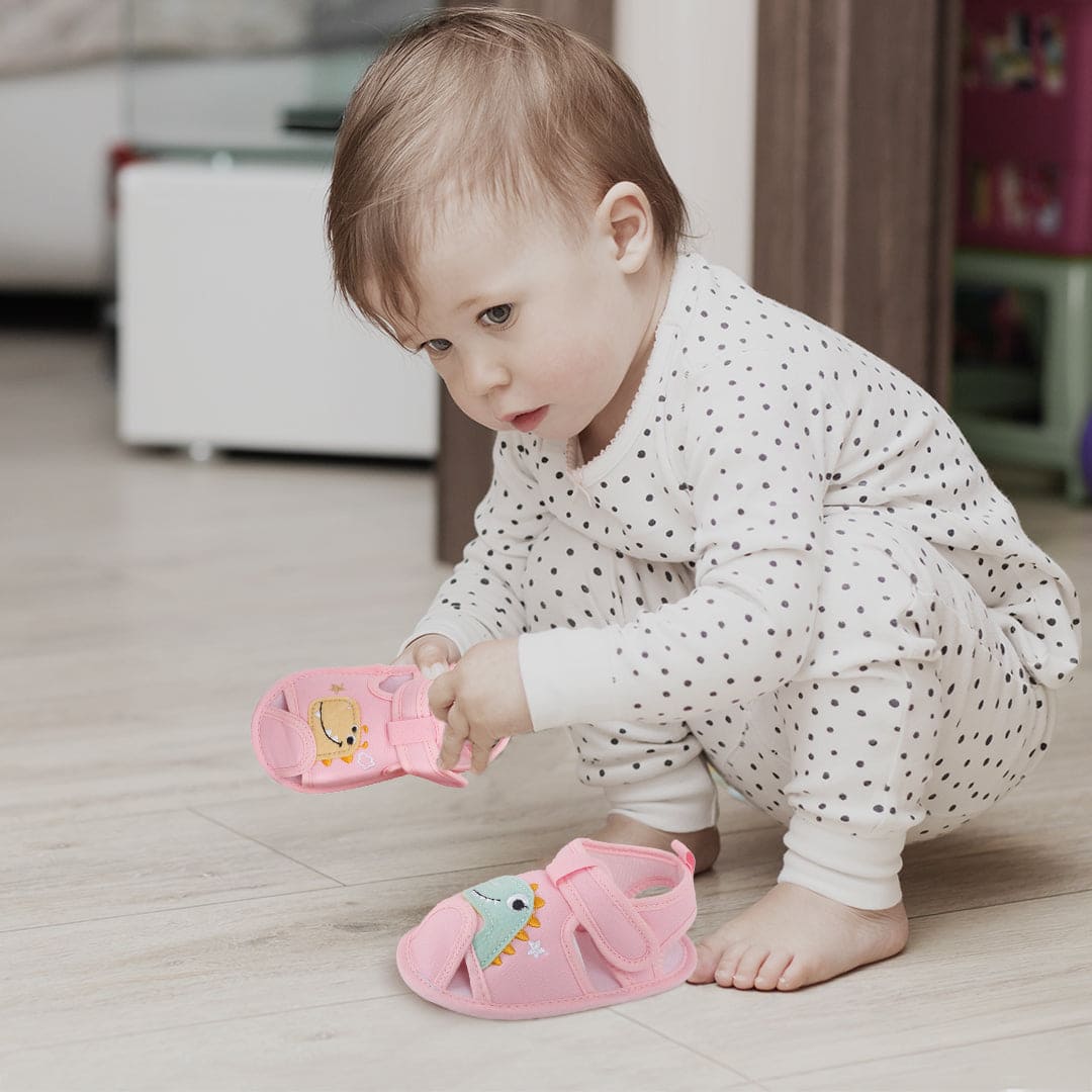 Baby Moo Dinosaur Pink Velcro Booties