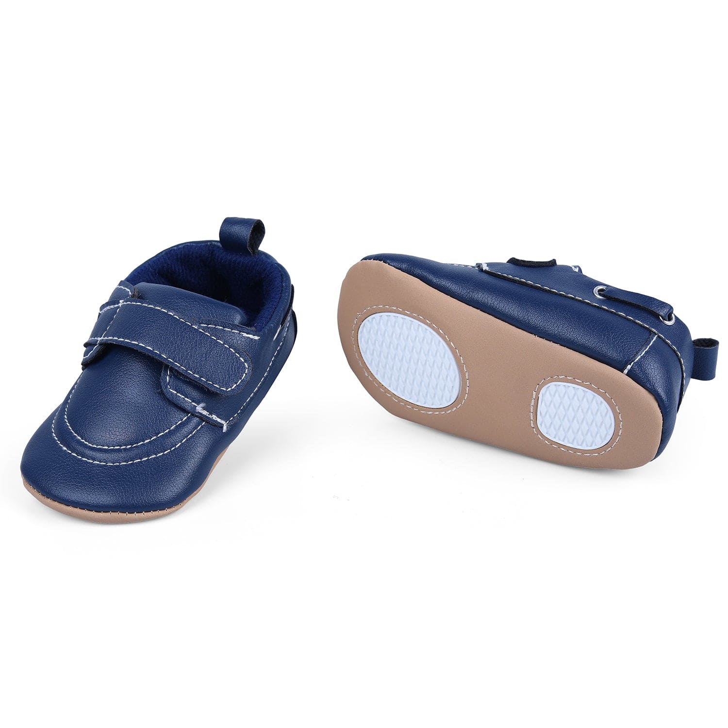 Solid Hookloop Stylish Leather Velcro Shoes - Navy Blue - Baby Moo