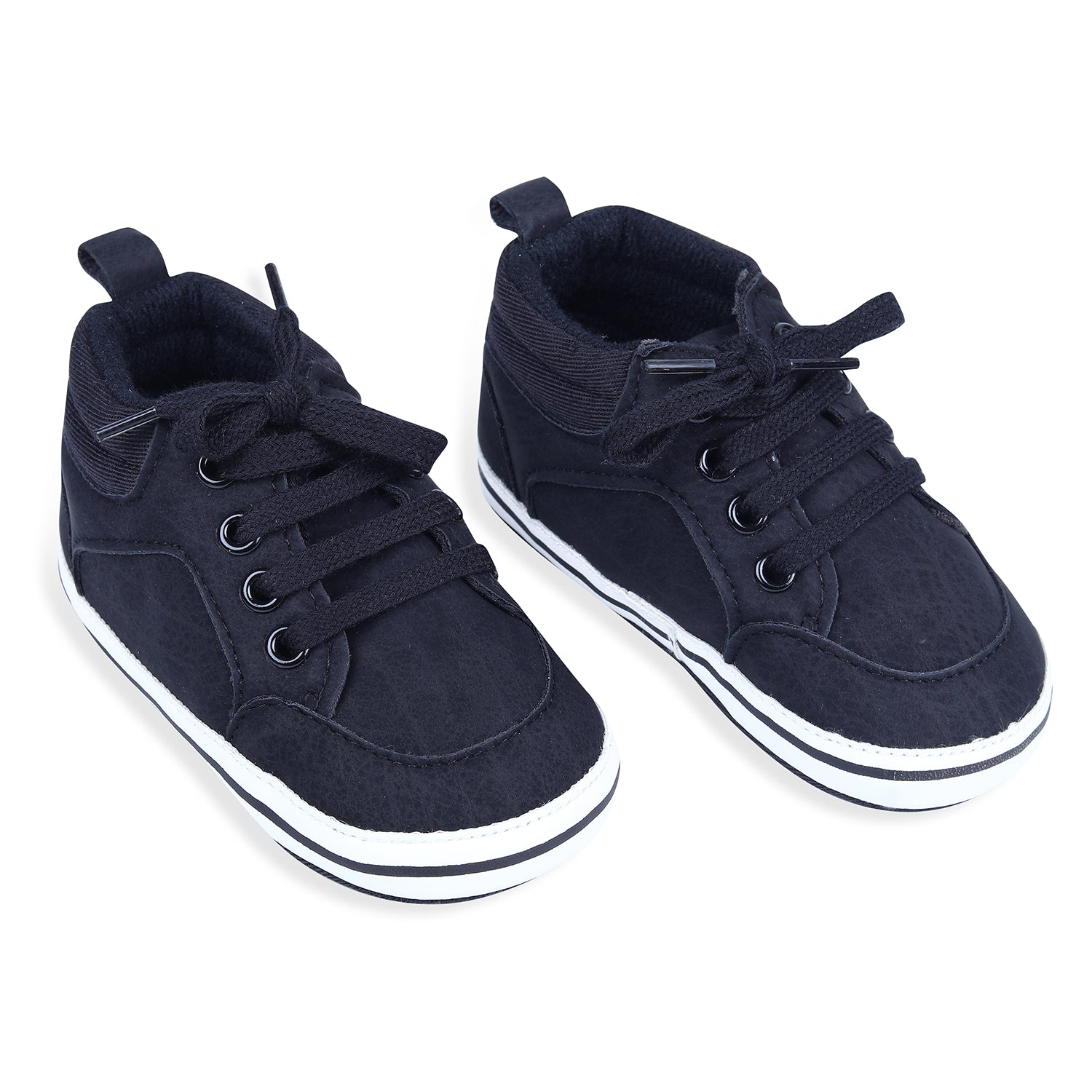 Textured Leather Lace-Up Stylish Anti-Slip Sneaker Shoes - Navy Blue - Baby Moo