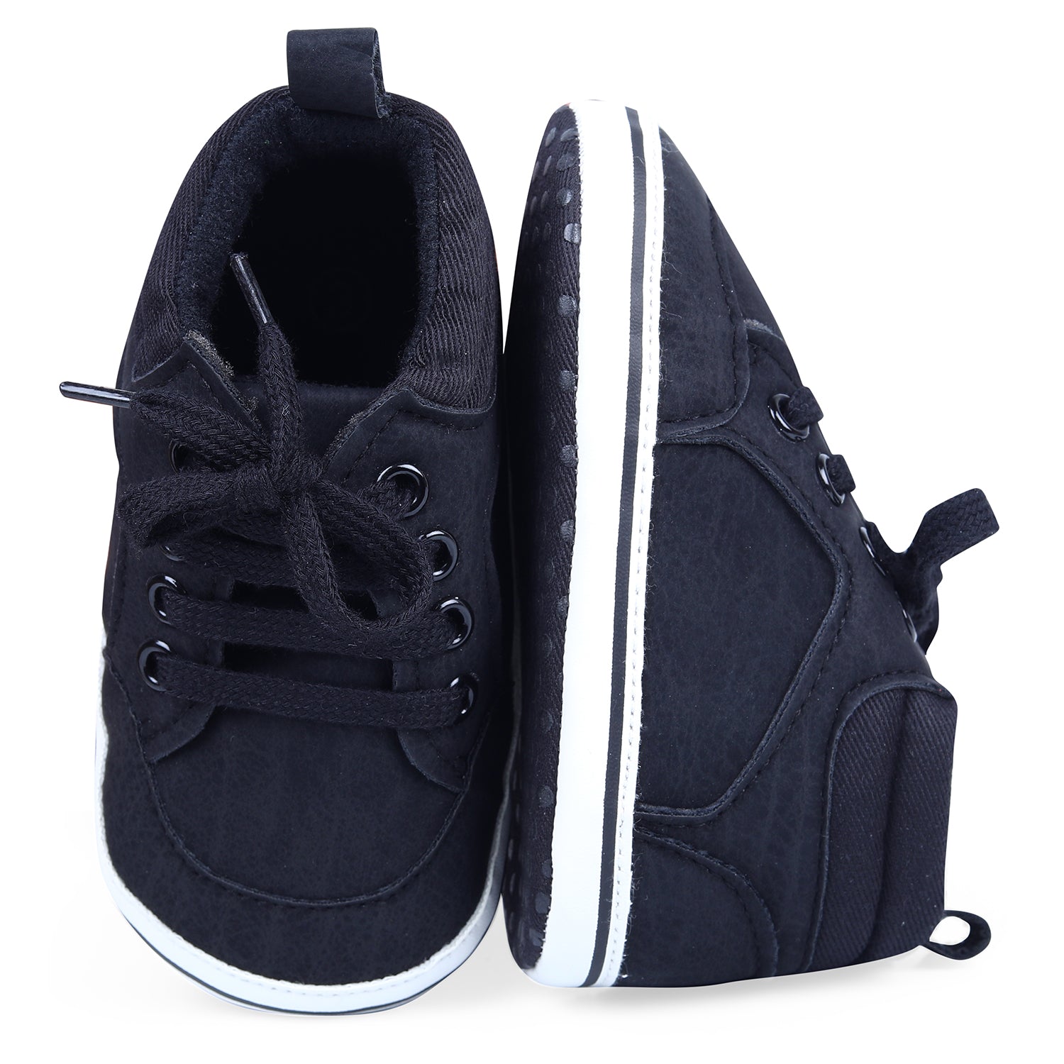Textured Leather Lace-Up Stylish Anti-Slip Sneaker Shoes - Black