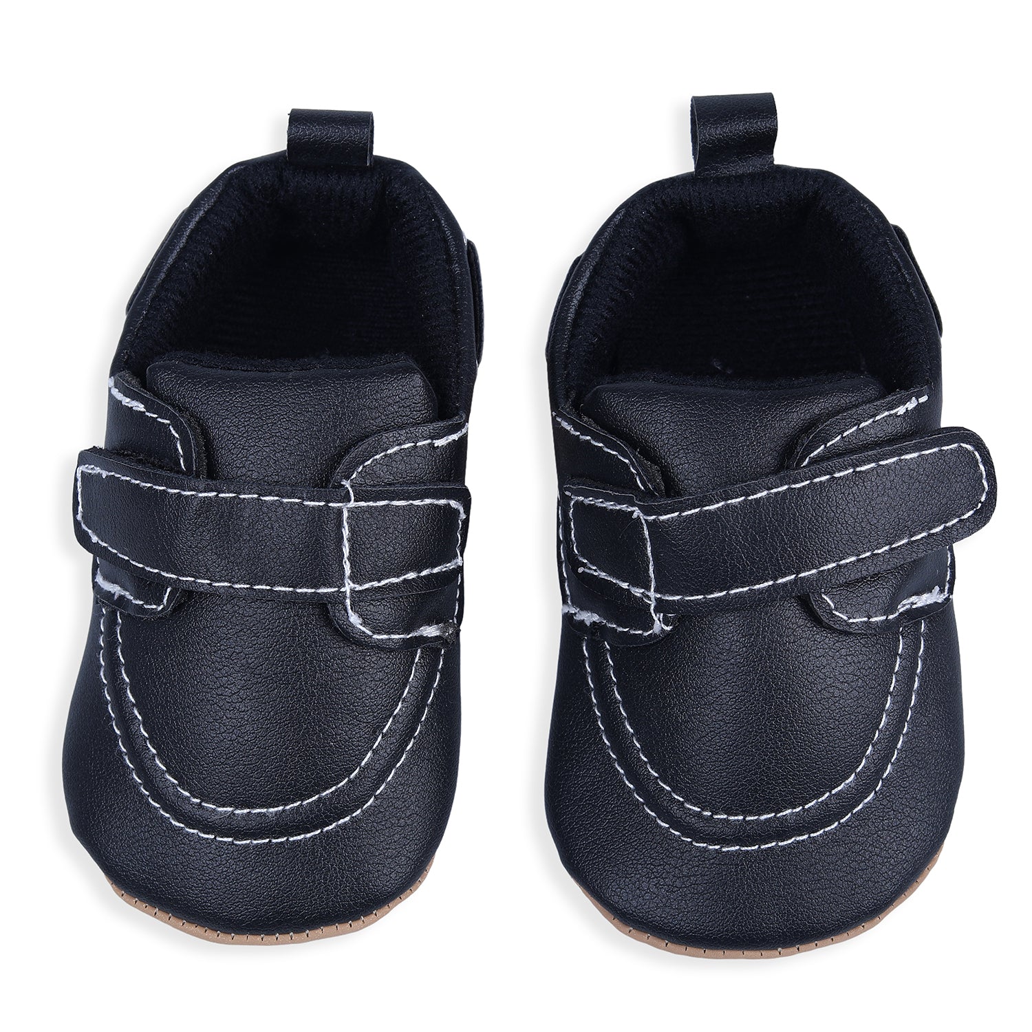 Solid Hookloop Stylish Leather Velcro Shoes - Black - Baby Moo