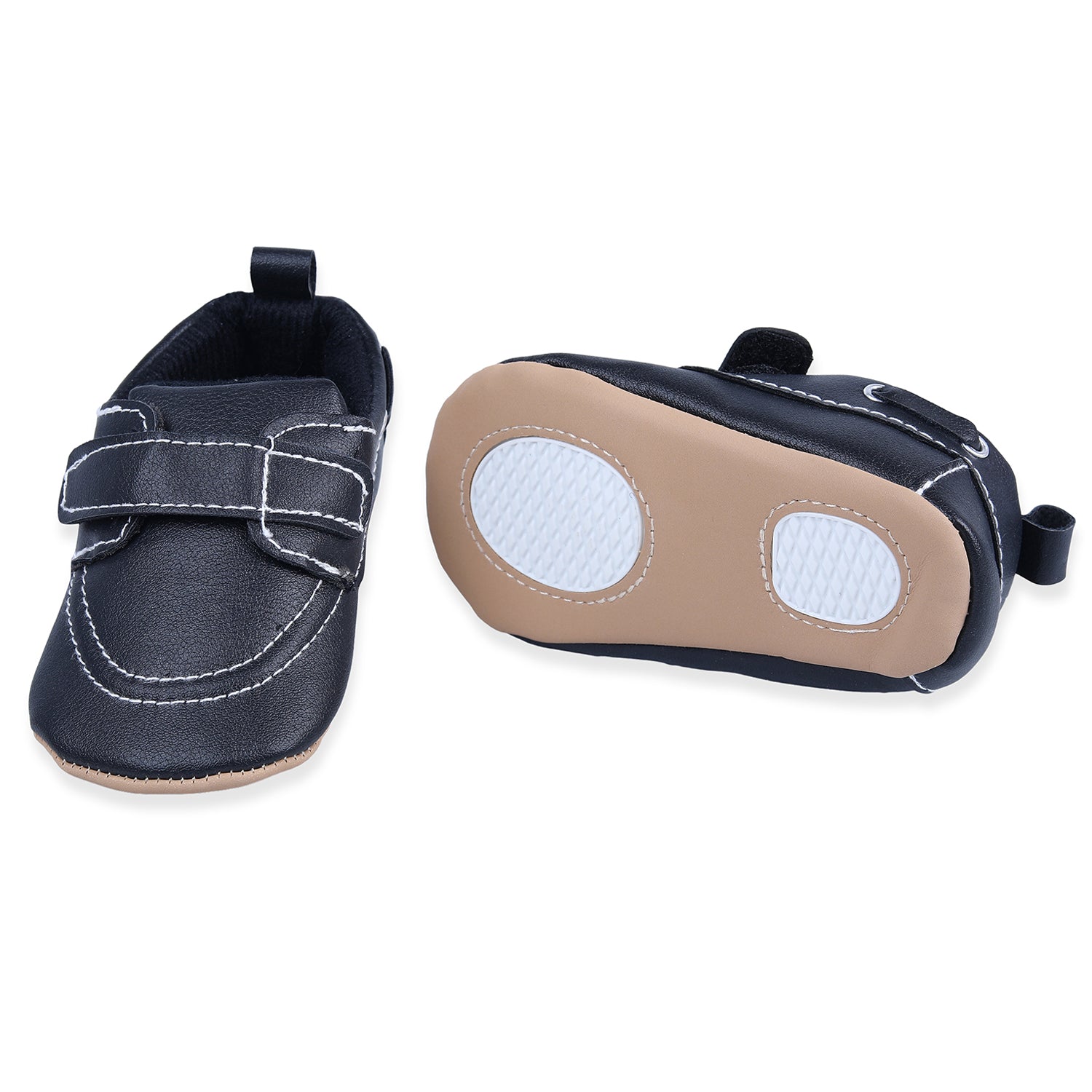 Solid Hookloop Stylish Leather Velcro Shoes - Black - Baby Moo