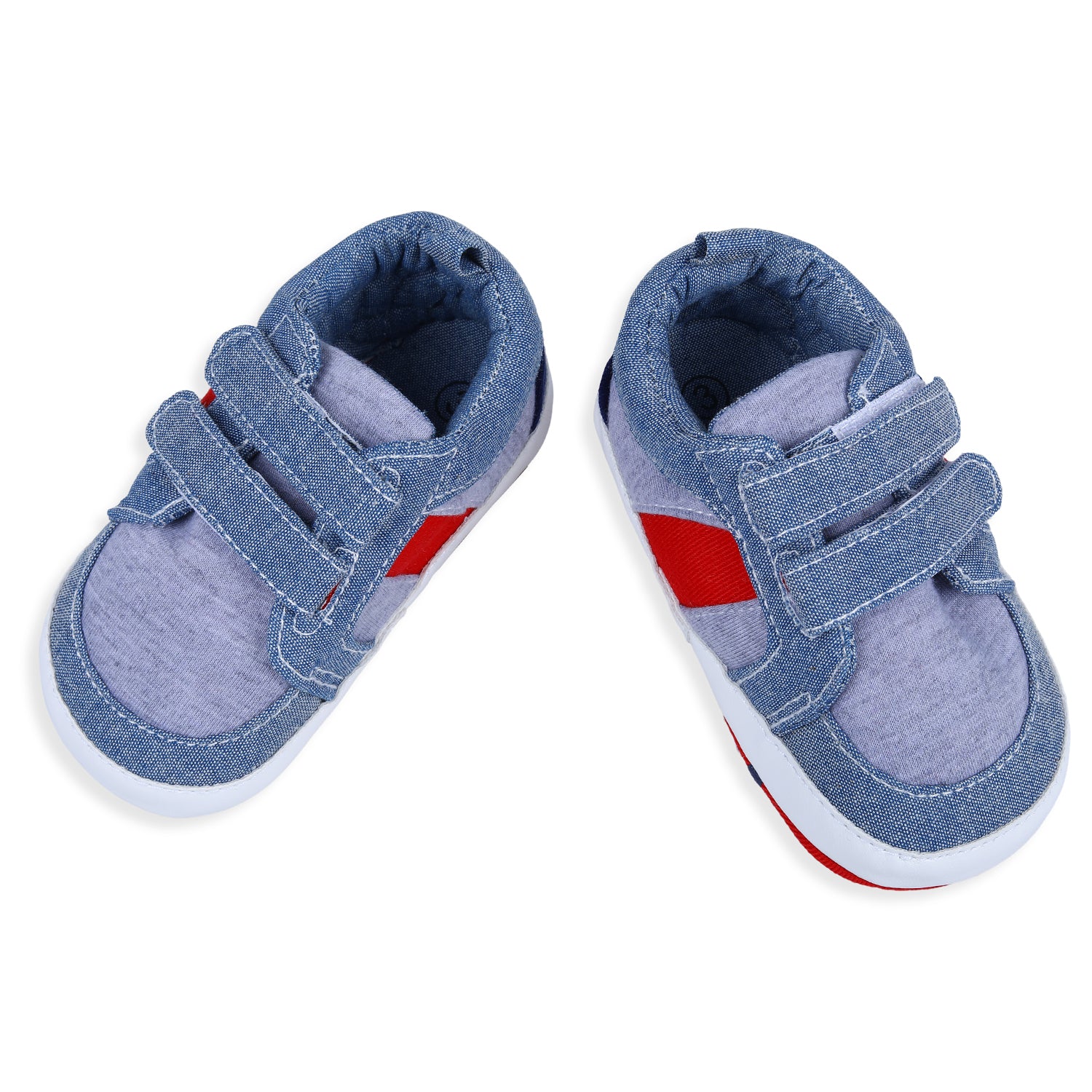 Colour Blocked Cute And Casual Denim Velcro Booties - Blue And Red