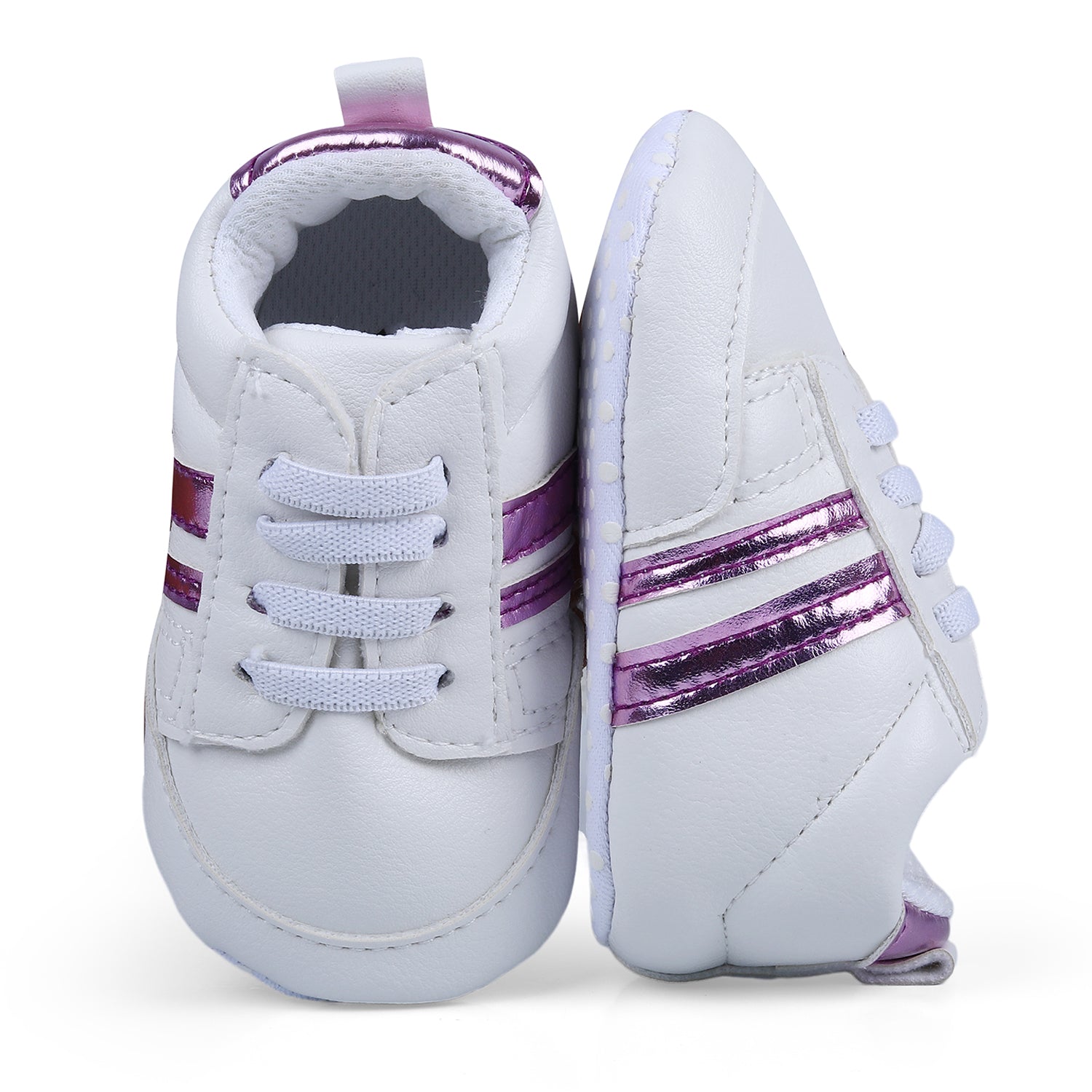 Metallic Stripes Fancy Anti-Slip Sneaker Shoes - White - Baby Moo