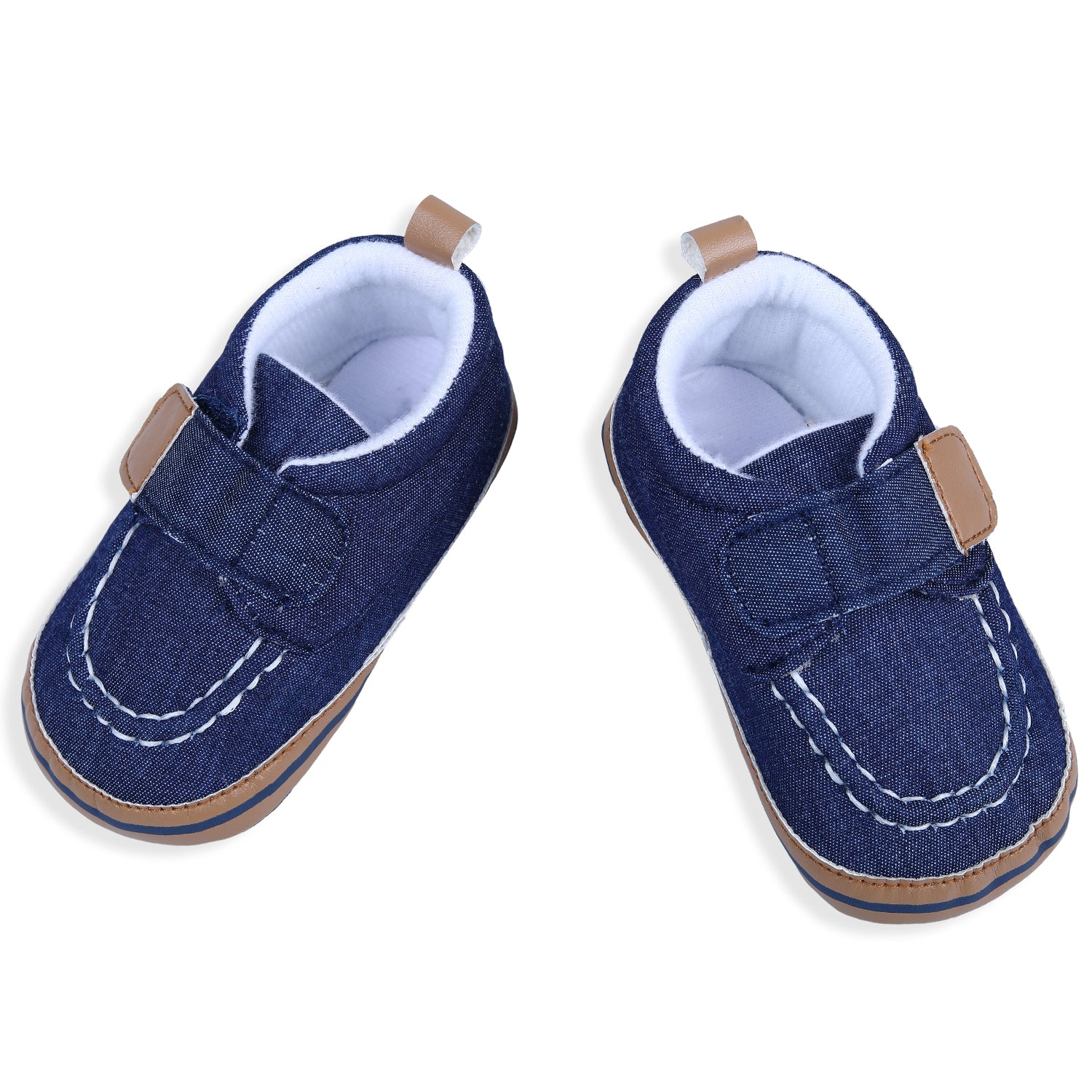 Solid Hookloop Stylish And Casual Denim Velcro Booties - Blue - Baby Moo