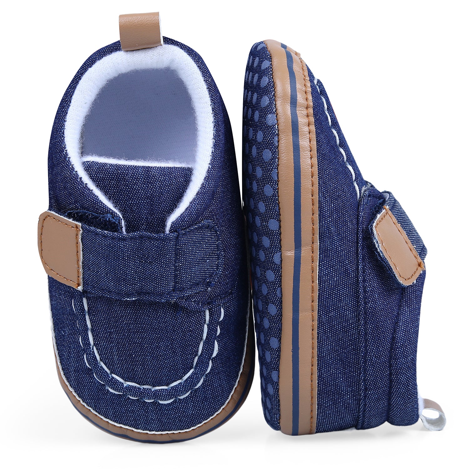 Solid Hookloop Stylish And Casual Denim Velcro Booties - Blue - Baby Moo