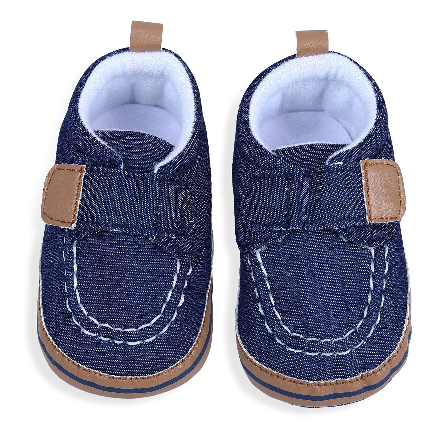 Solid Hookloop Stylish And Casual Denim Velcro Booties - Blue - Baby Moo