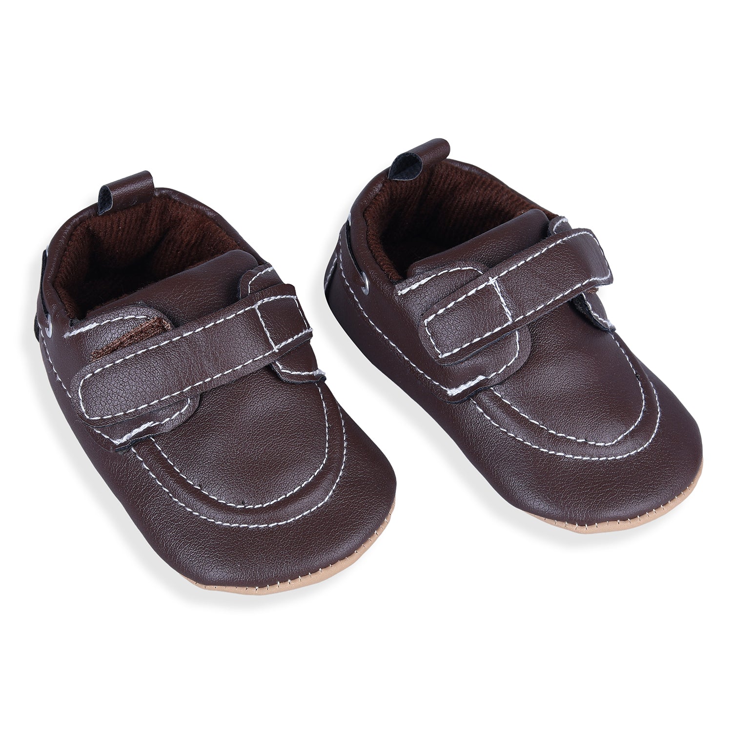Solid Hookloop Stylish Leather Velcro Shoes - Brown - Baby Moo