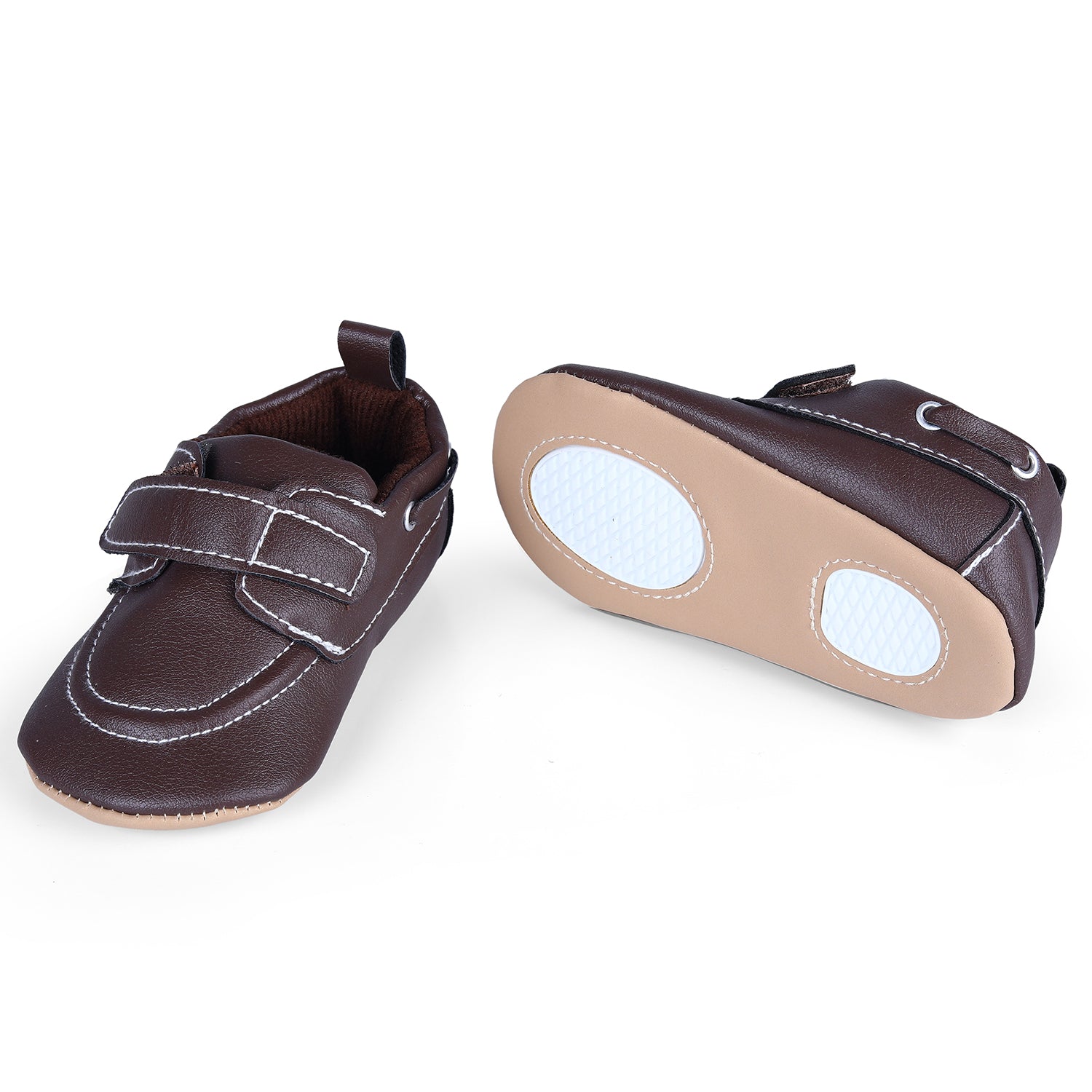 Solid Hookloop Stylish Leather Velcro Shoes - Brown - Baby Moo