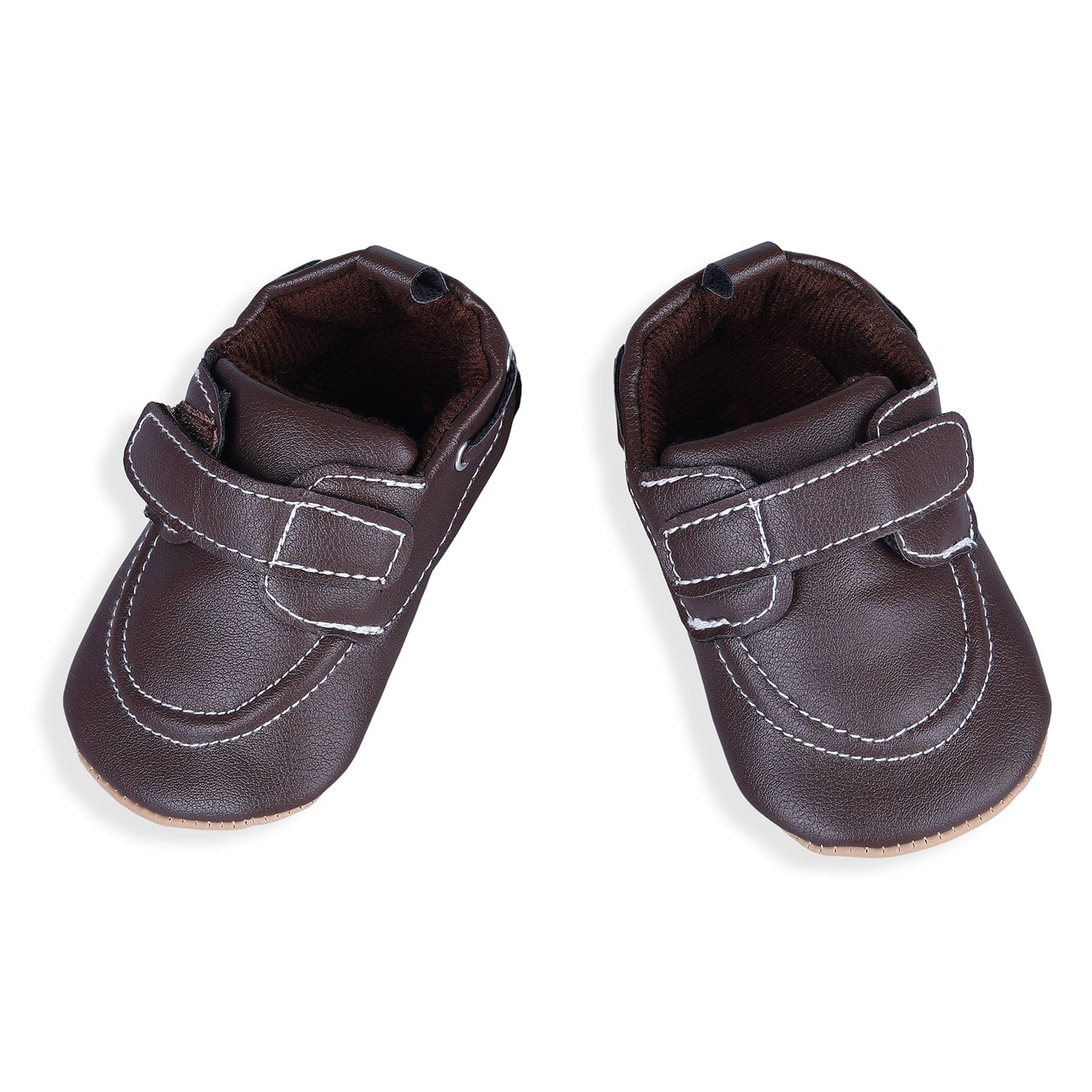 Solid Hookloop Stylish Leather Velcro Shoes - Brown - Baby Moo