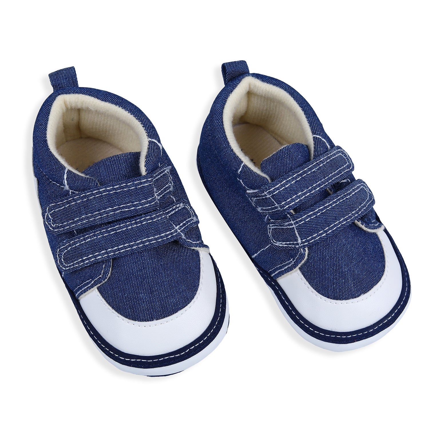 Colour Blocked Hookloop Stylish And Casual Denim Velcro Booties - Blue - Baby Moo