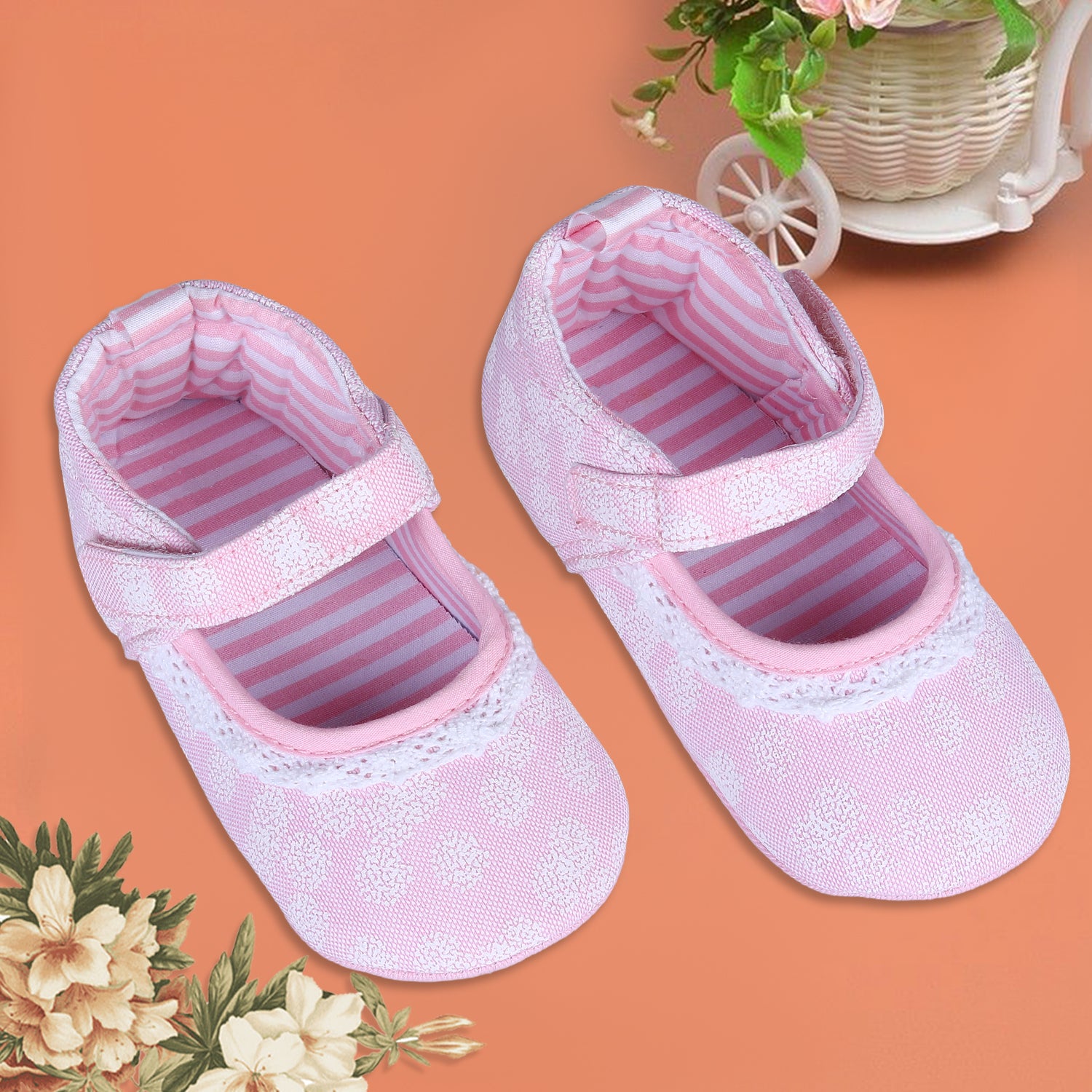 Textured Hookloop Premium Girls Anti-Slip Ballerina Shoes - Pink