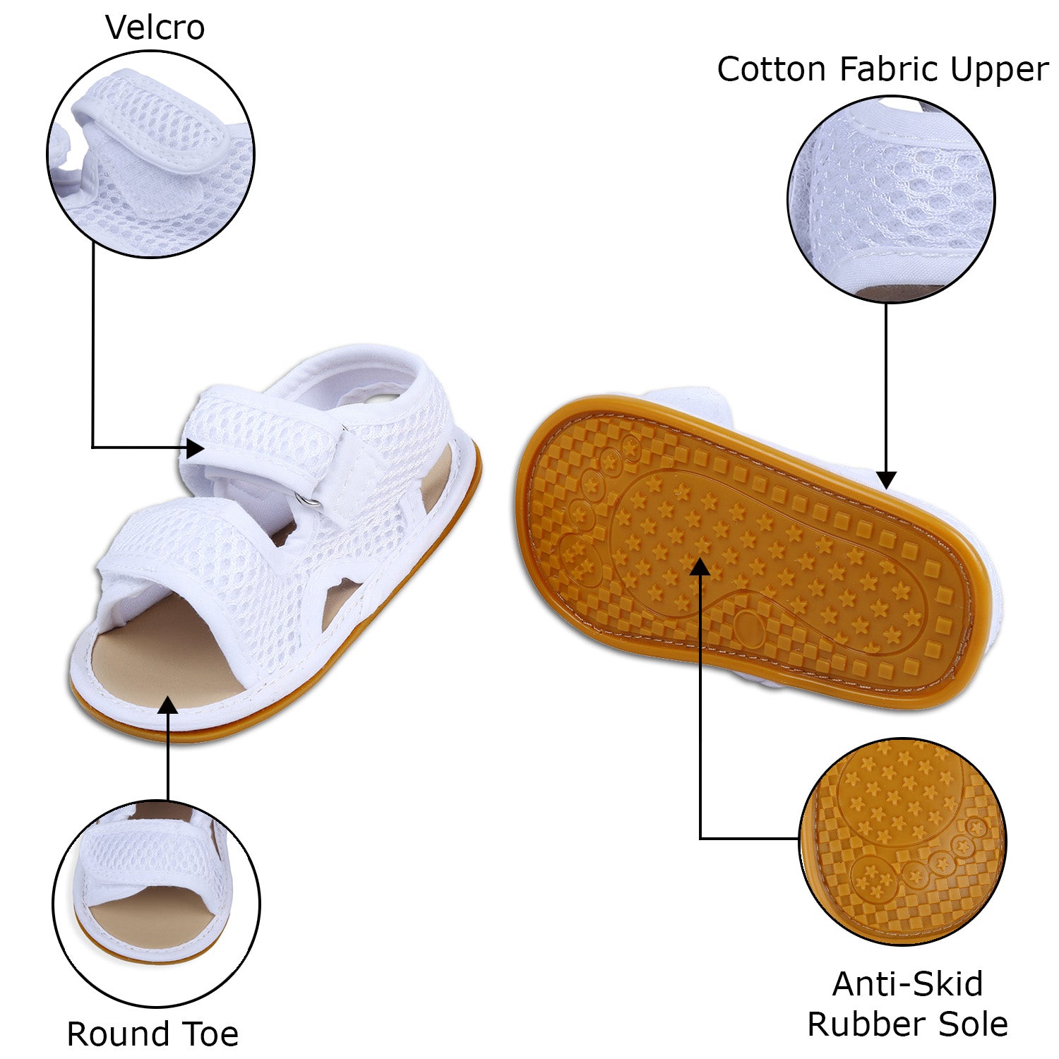 Solid Hookloop Comfortable Anti-skid Floater Sandals - White - Baby Moo