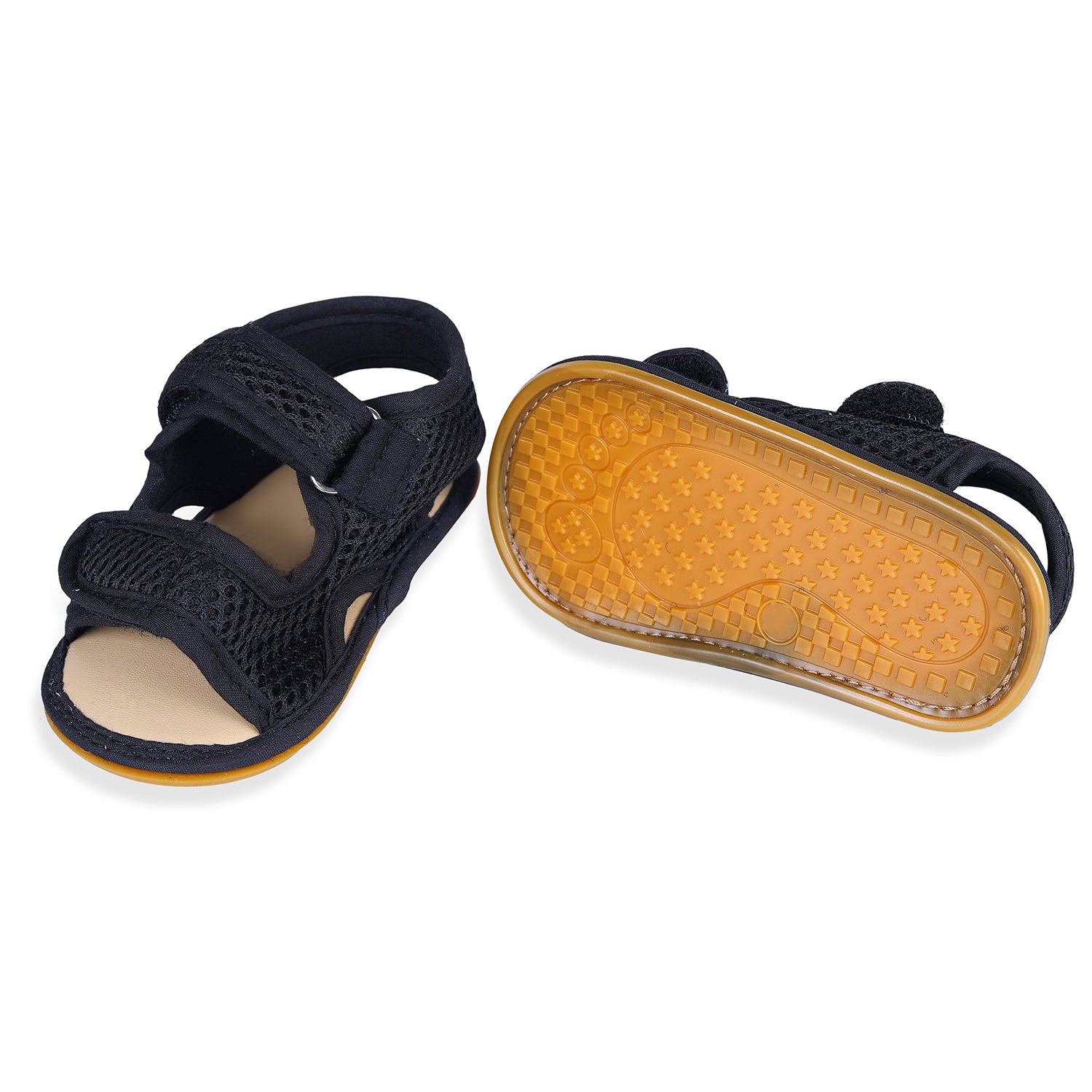 Solid Hookloop Comfortable Anti-skid Floater Sandals - Black - Baby Moo