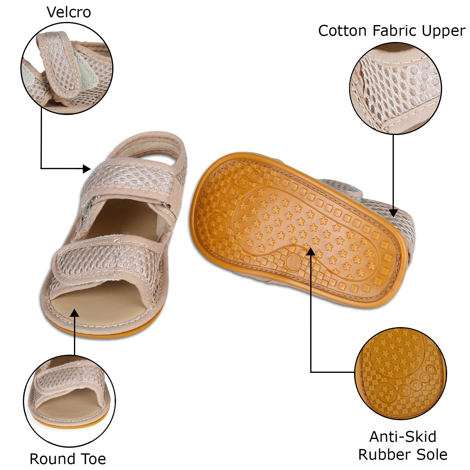 Solid Hookloop Comfortable Anti-skid Floater Sandals - Beige - Baby Moo