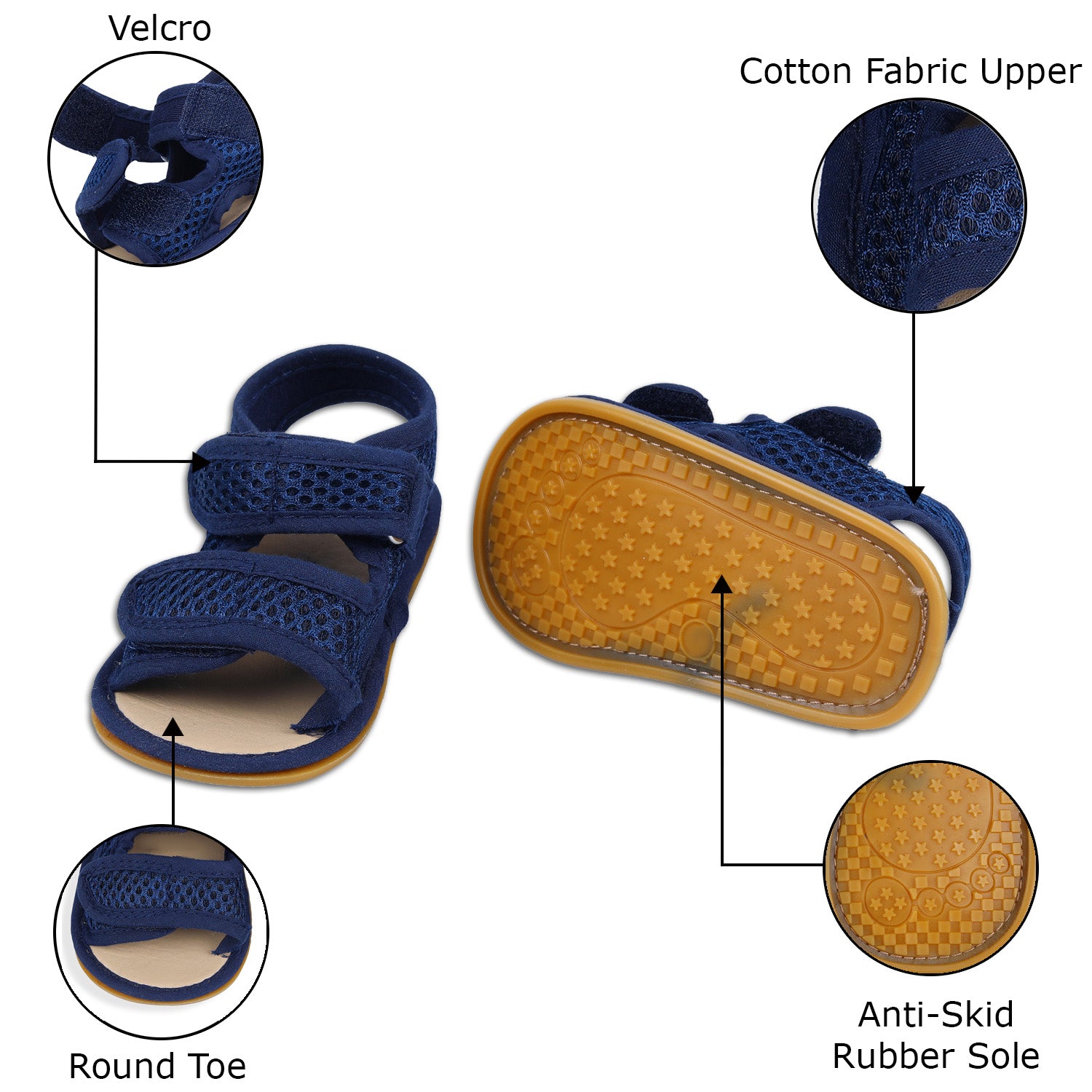 Solid Hookloop Comfortable Anti-skid Floater Sandals - Navy Blue - Baby Moo