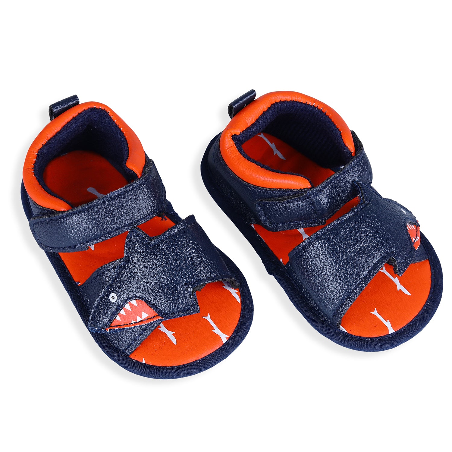 Shark Anti-Slip PU Leather Sole Sandals - Blue And Orange - Baby Moo