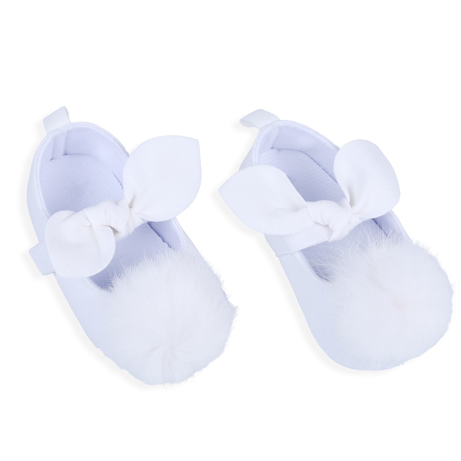 Fur Bowknot Angel Premium Girls Anti-Slip Ballerina Booties - White - Baby Moo