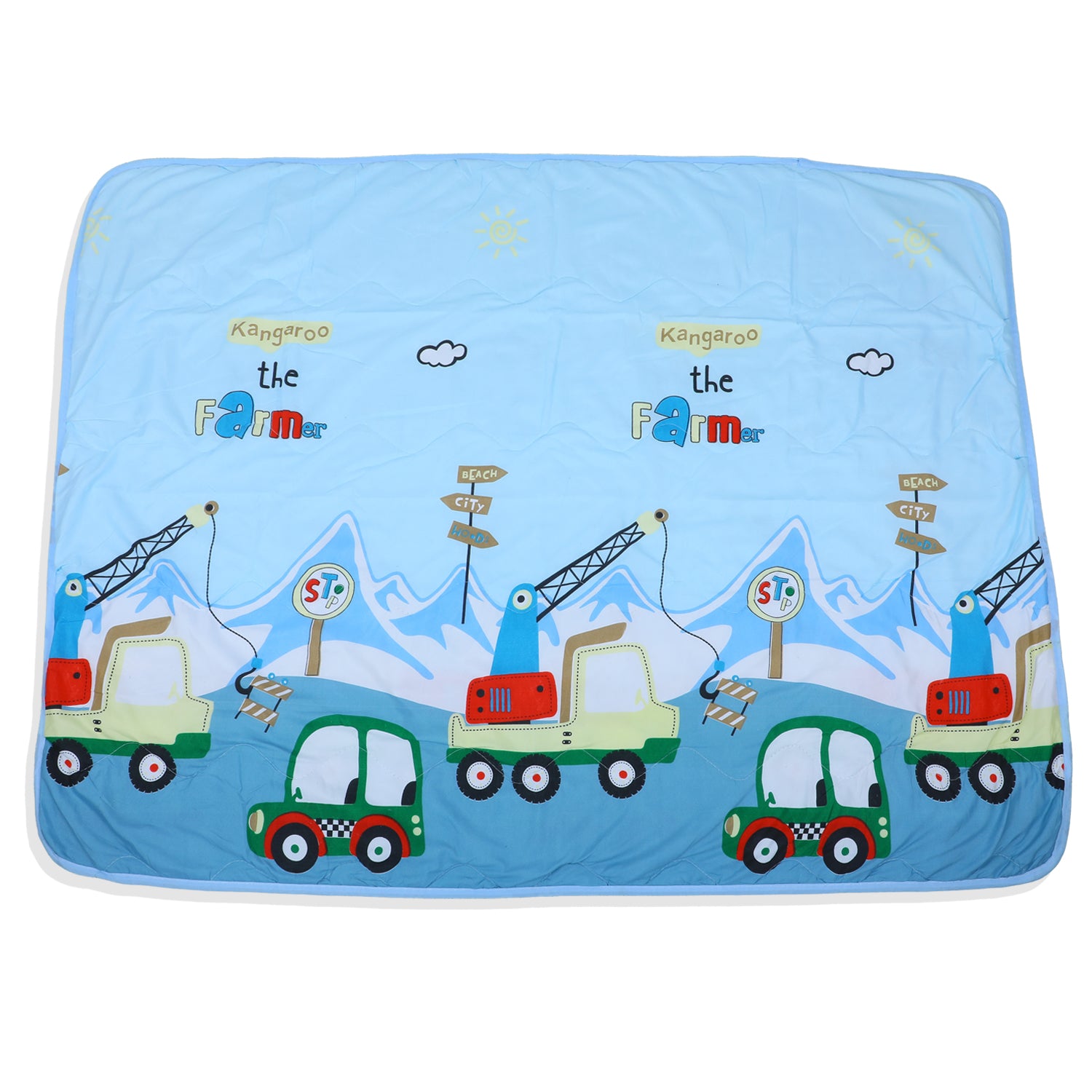 Baby Moo Farm Construction Soft Quilted Premium Reversible Blanket - Blue