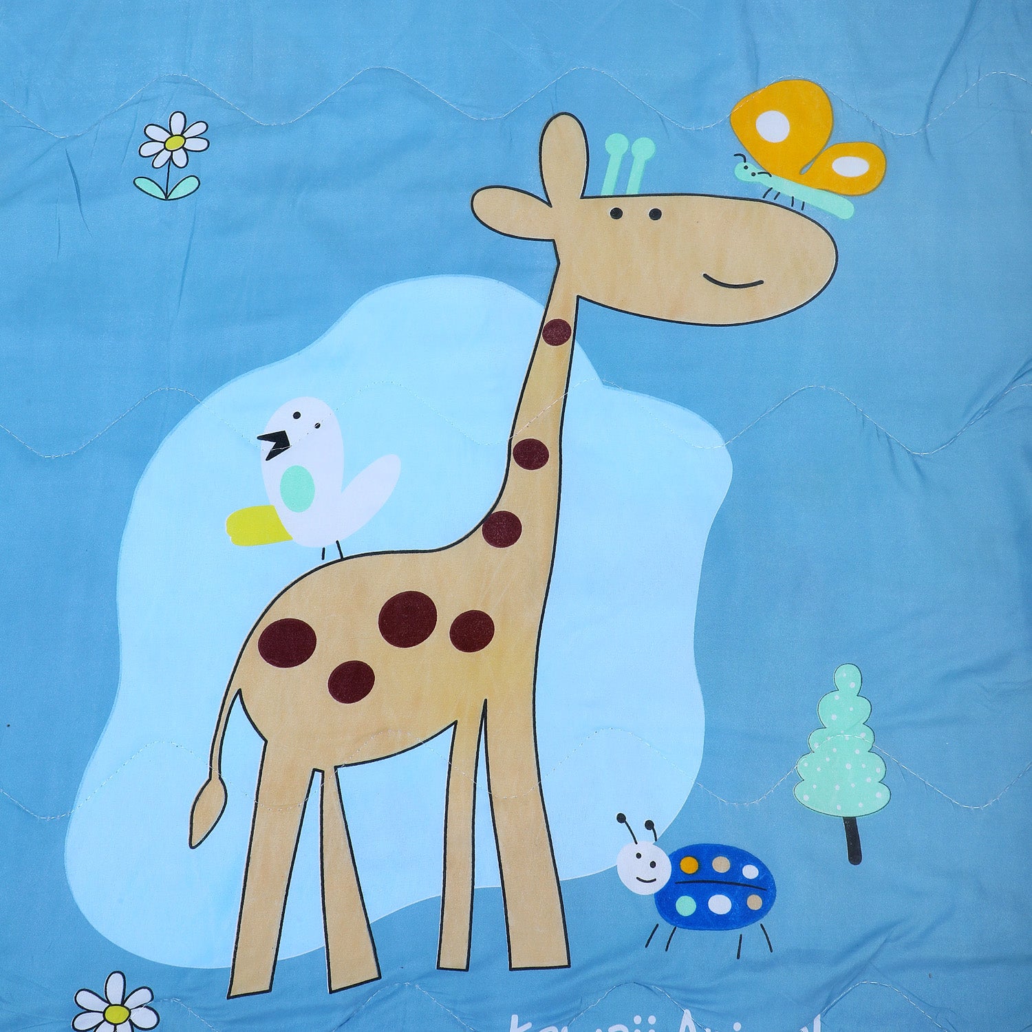 Baby Moo Sunny Day With Giraffe Soft Quilted Premium Reversible Blanket - Blue - Baby Moo