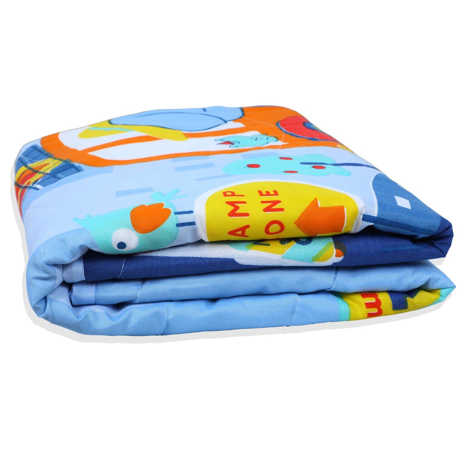 Baby Moo Elephant Road Trip Soft Quilted Premium Reversible Blanket - Blue