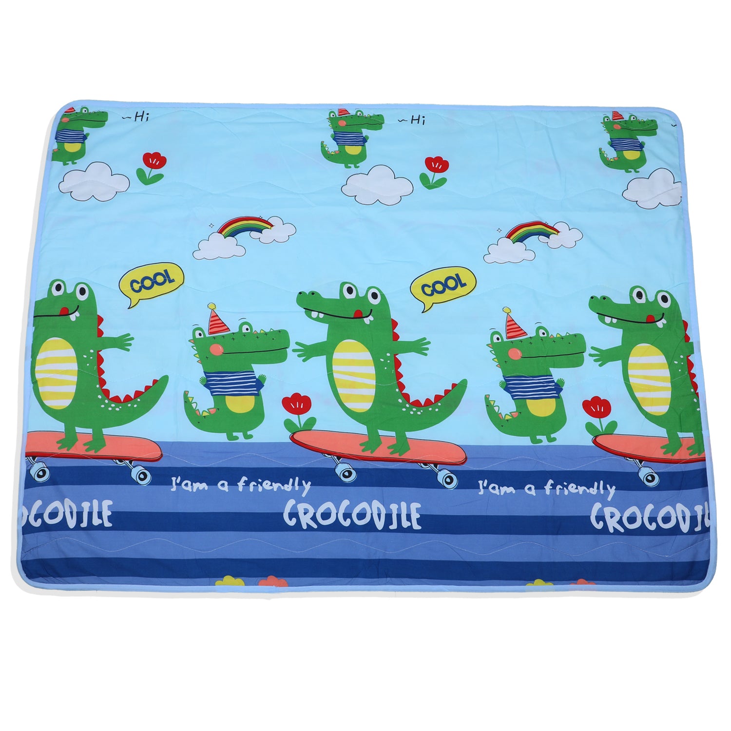 Baby Moo Cool Crocodile Soft Quilted Premium Reversible Blanket - Blue - Baby Moo