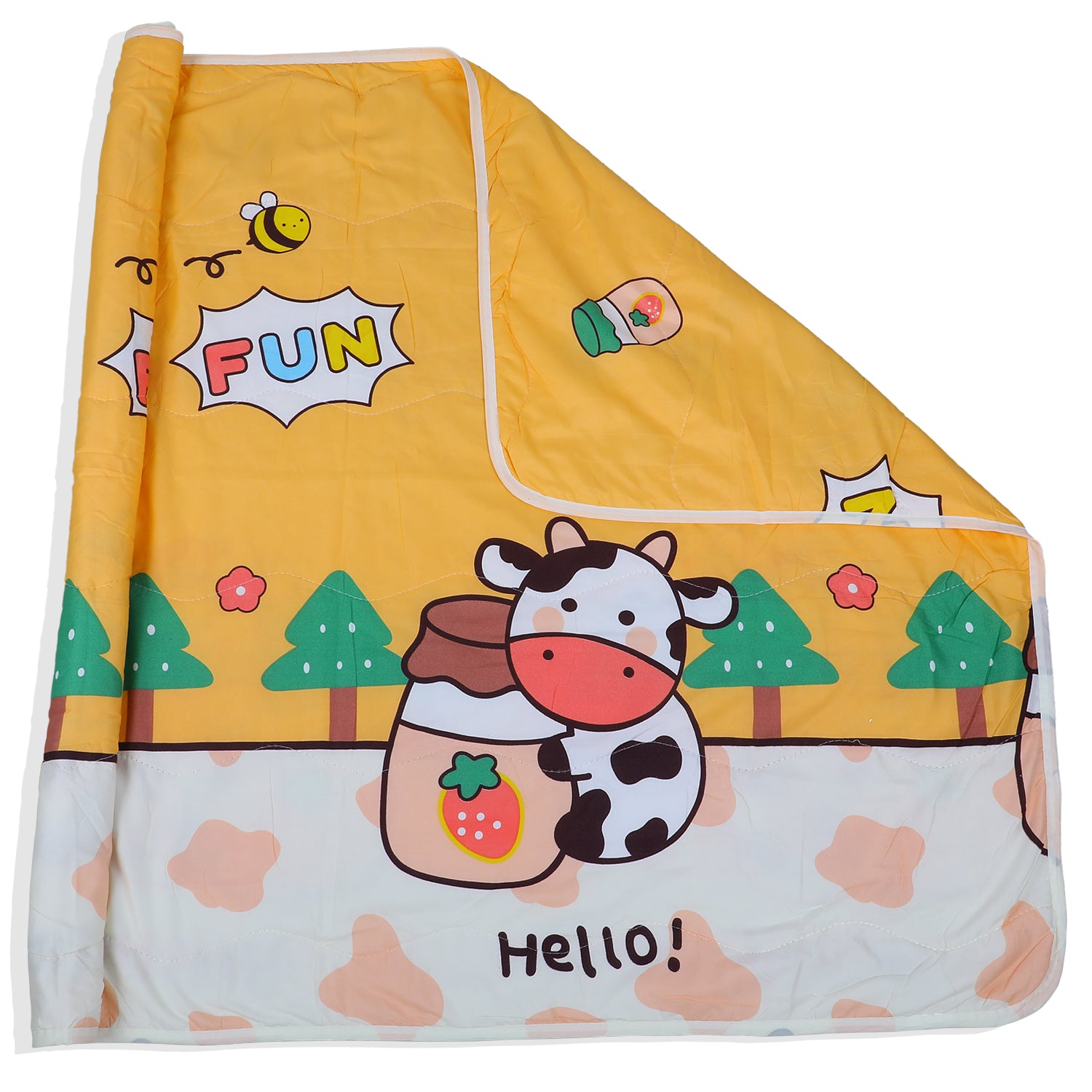 Baby Moo Cuddly Cow Soft Quilted Premium Reversible Blanket - Yellow - Baby Moo