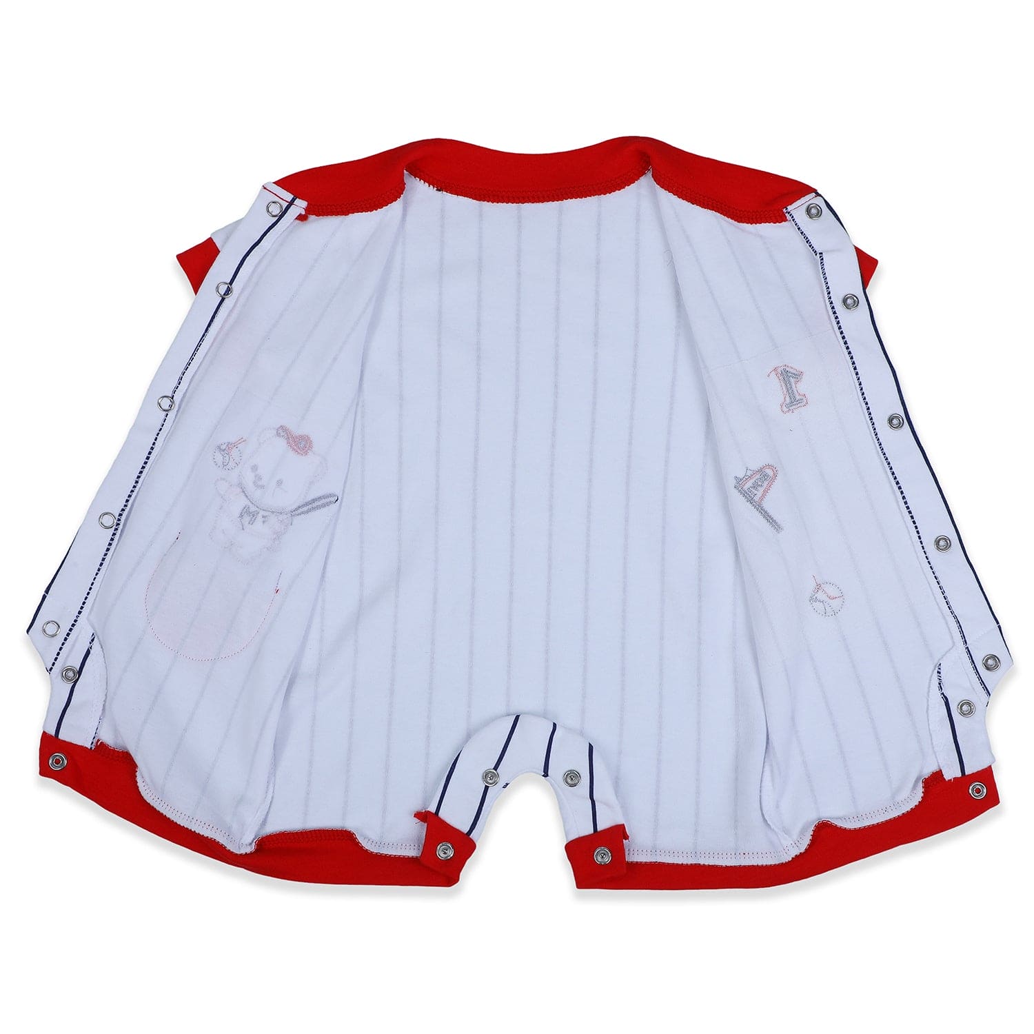 Baby Moo Sporty Teddy Striped Soft Cotton Short Romper - Red - Baby Moo